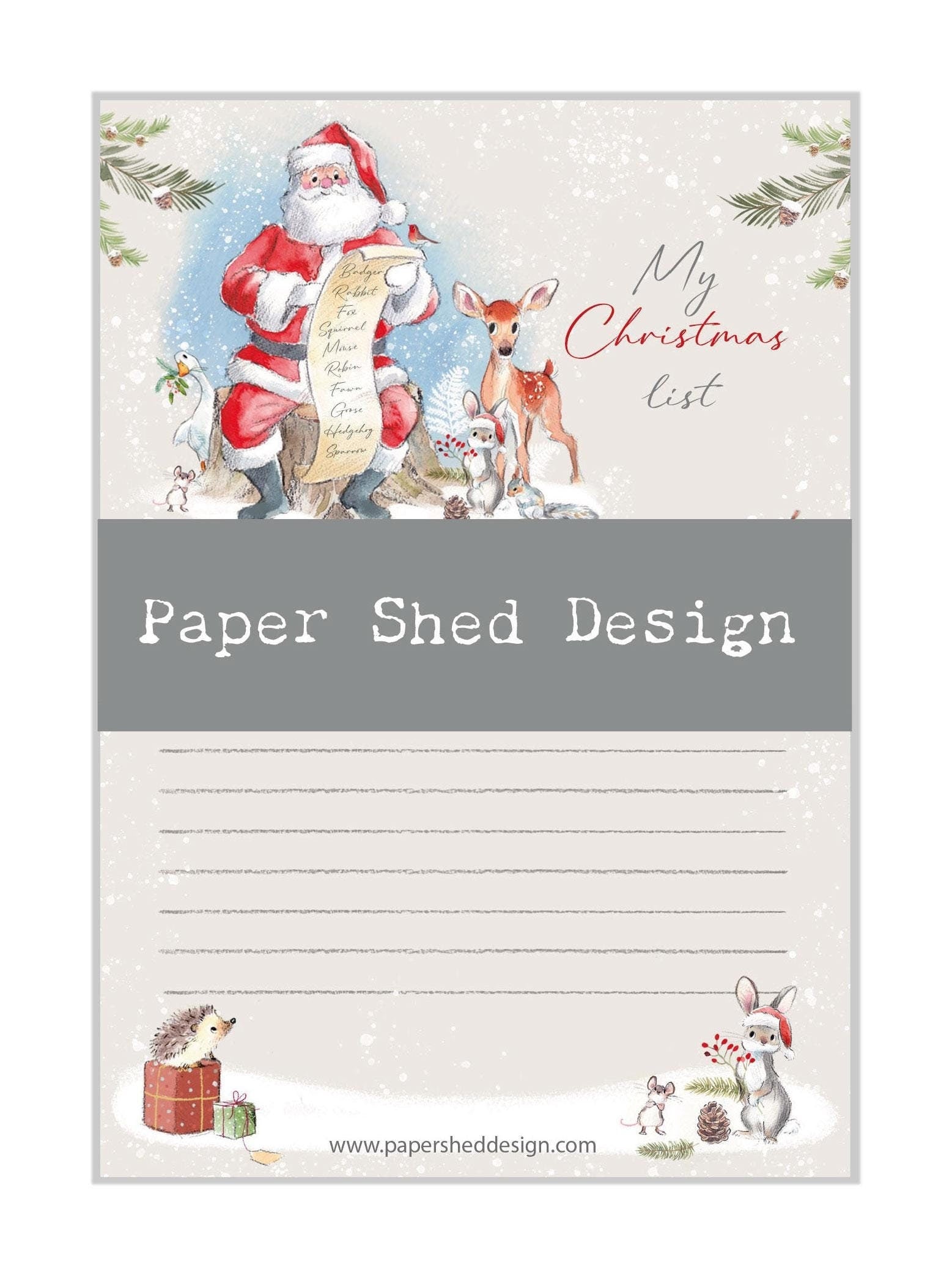 Christmas Notepad - A6 size - My Christmas List - Wintery tails - charming Santa Illustration - made in the UK - XNOTE01