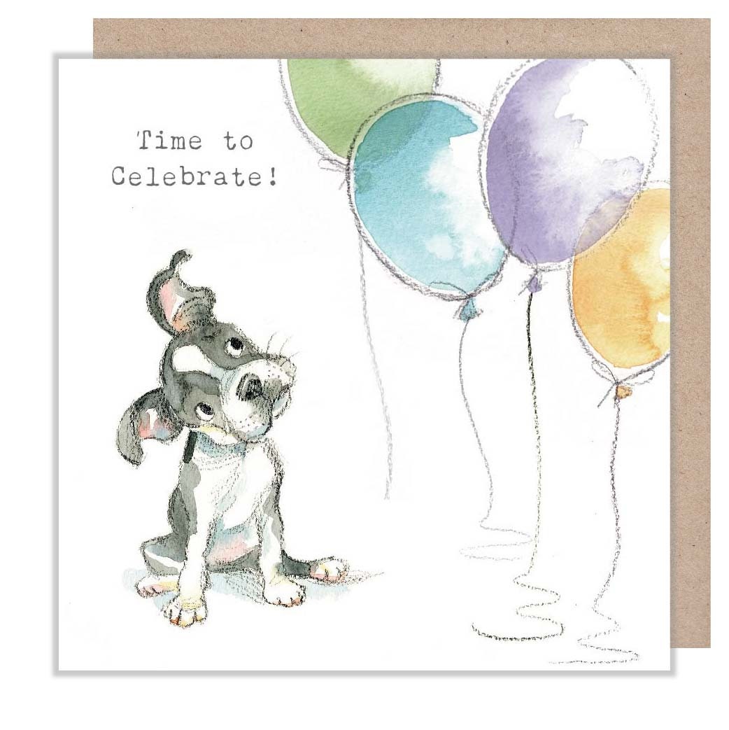 Time to celebrate! - Quality Greeting Card - Charming illustration - 'Absolutely barking' range - French Bulldog - Made in UK -  ABE093