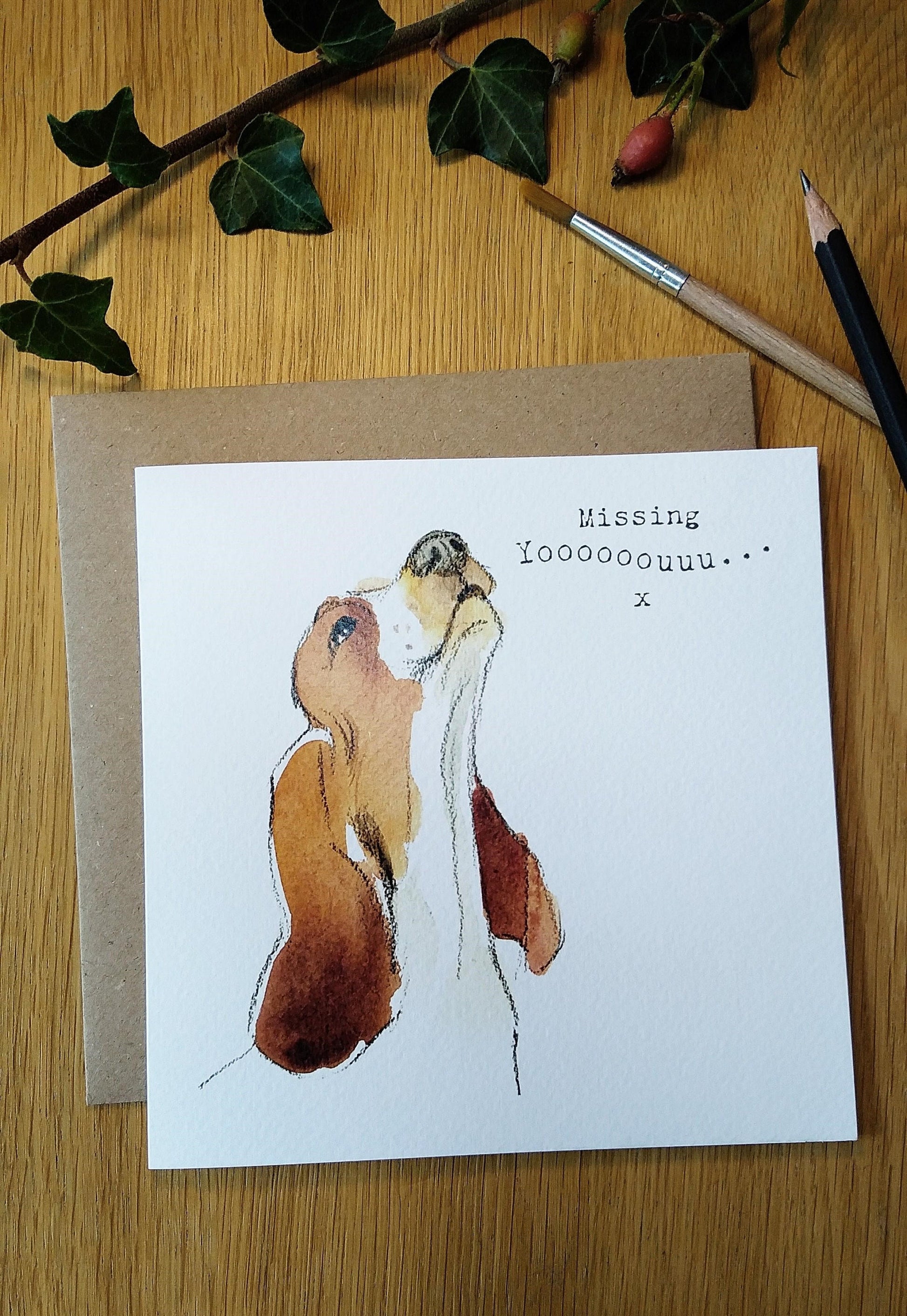 Dog 'Missing you' Card - Quality Greeting Card - Charming illustration - 'Absolutely barking' range - Howling dog - Made in UK -  ABE05