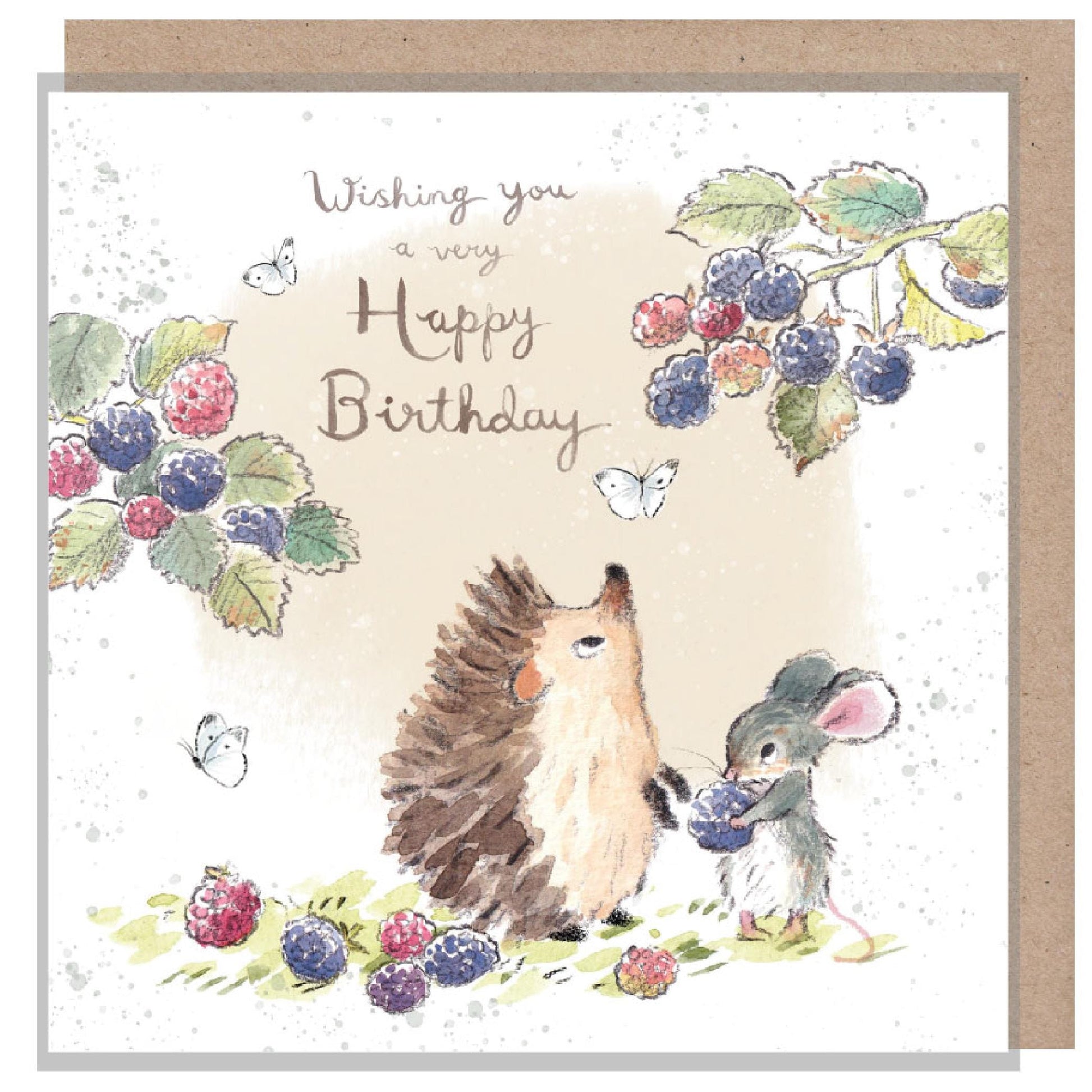 Birthday Card - Quality Card - Charming illustration - Hedgehog and Mouse with Blackberries - 'Morris and Maude' range - Made in UK -  MME05