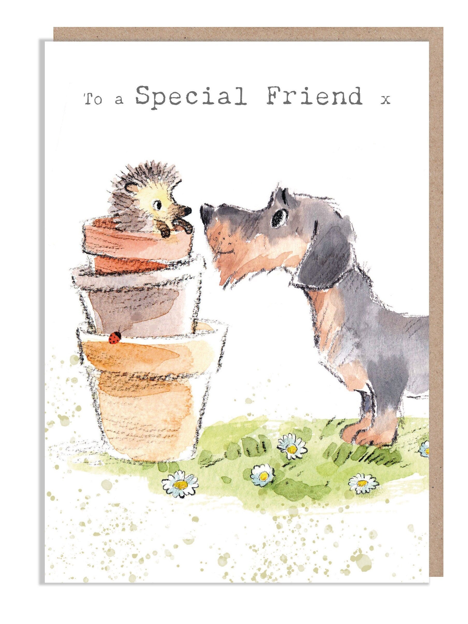 To a Special Friend Card - Quality Greeting Card - Charming illustration - 'Absolutely barking' range - Sausage Dog - Made in UK -  ABE086