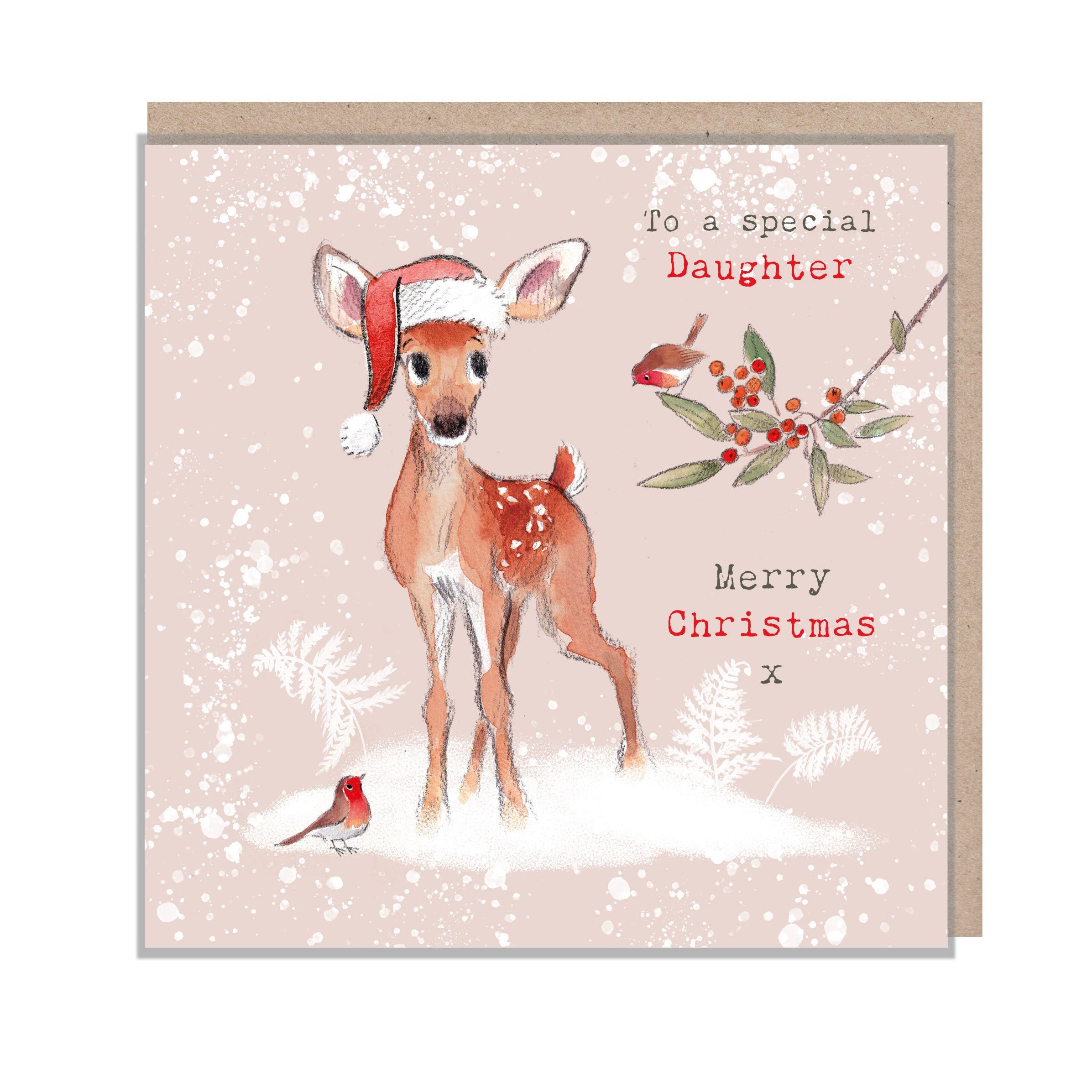 Daughter Christmas Card - Charming Deer illustration - 'Bucklebury wood' range- Made in UK -  BWX07