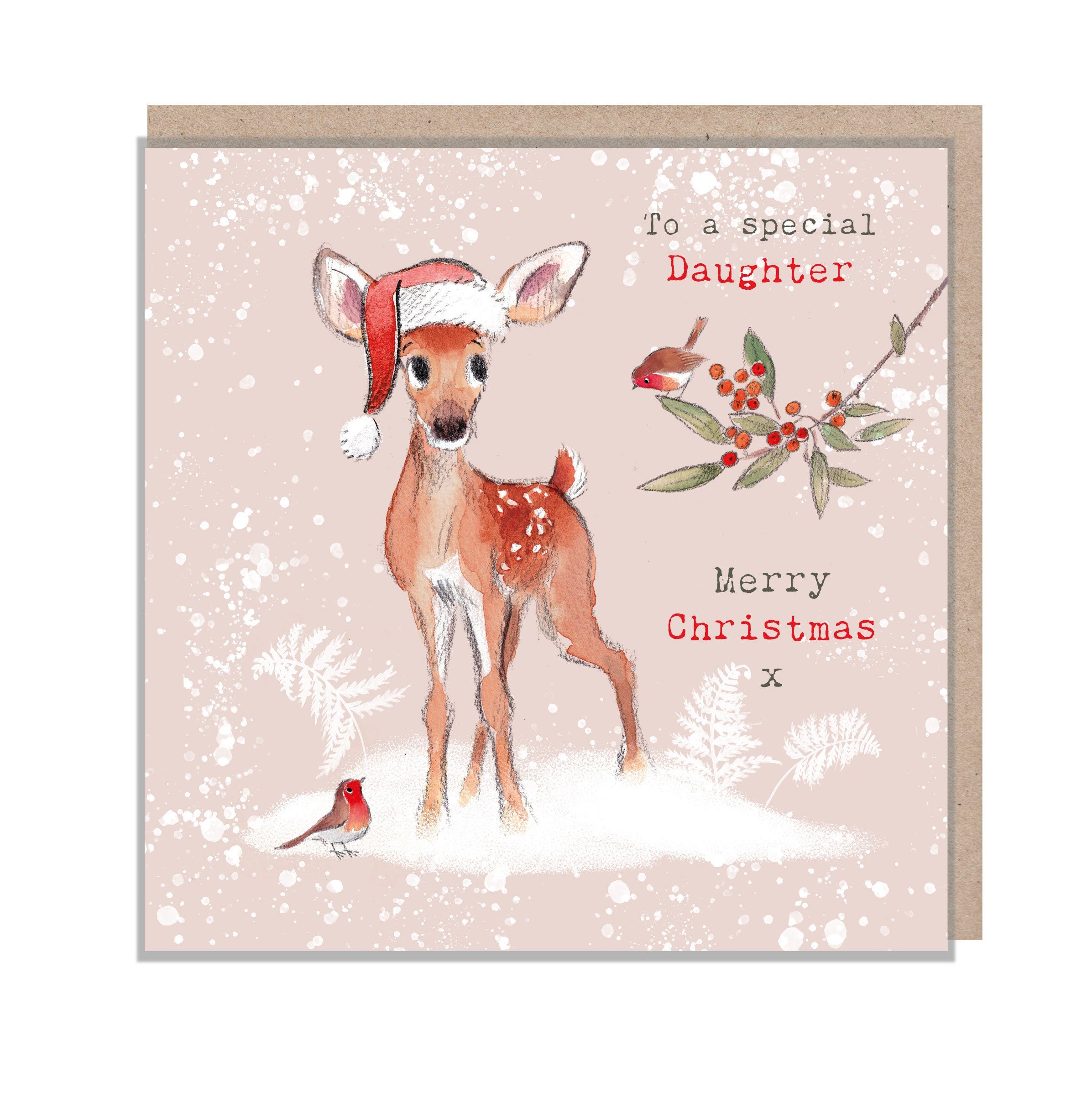 Daughter Christmas Card - Charming Deer illustration - 'Bucklebury wood' range- Made in UK -  BWX07