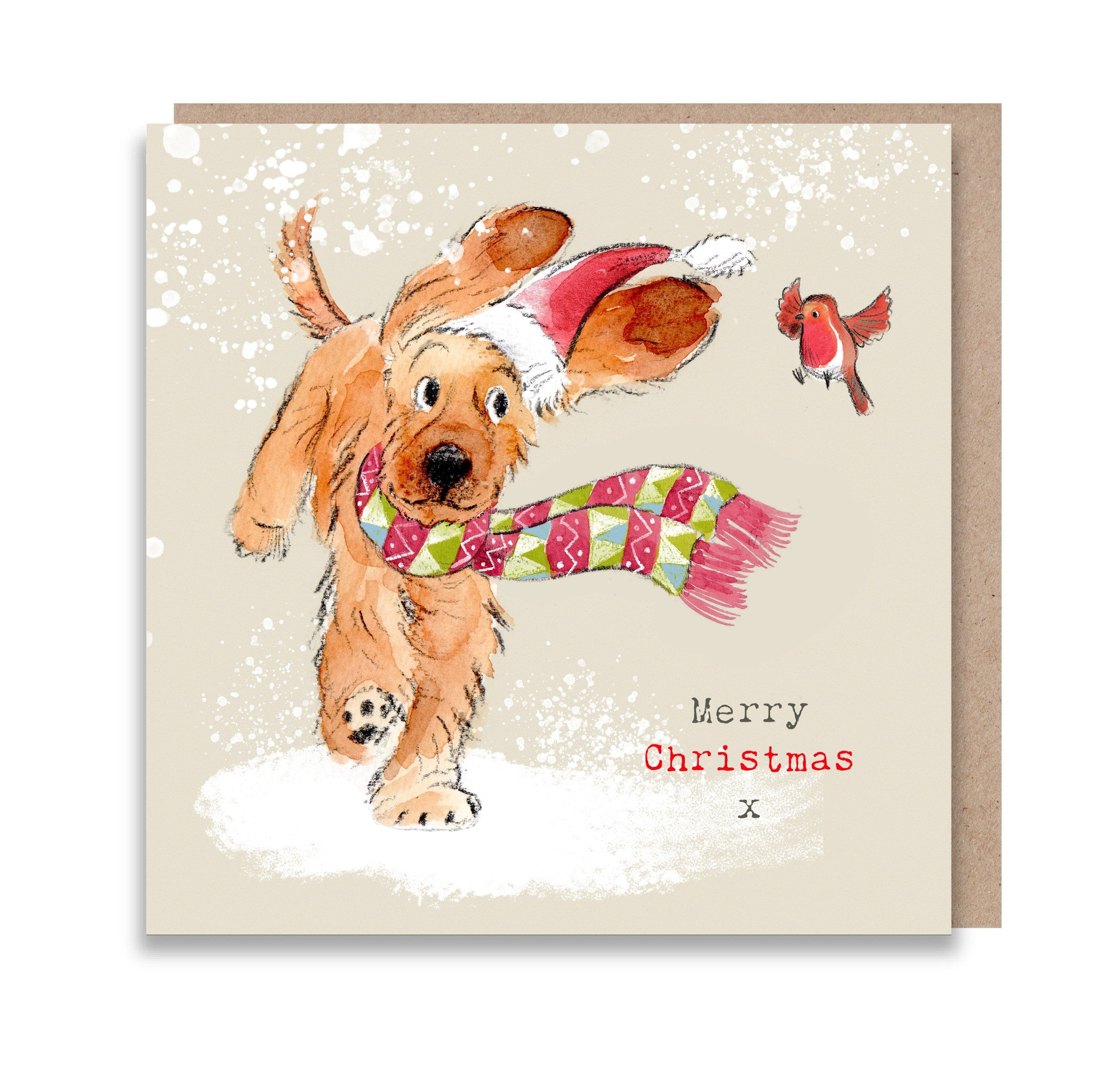 Dog Christmas Card - Quality Christmas Card - Charming illustration - 'Absolutely barking' range - Cocker Spaniel- Made in UK -  ABX025