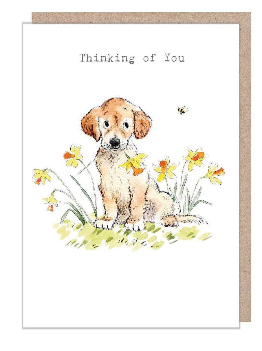 Thinking of you Card - Golden Labrador with Daisies Illustrations ABE095