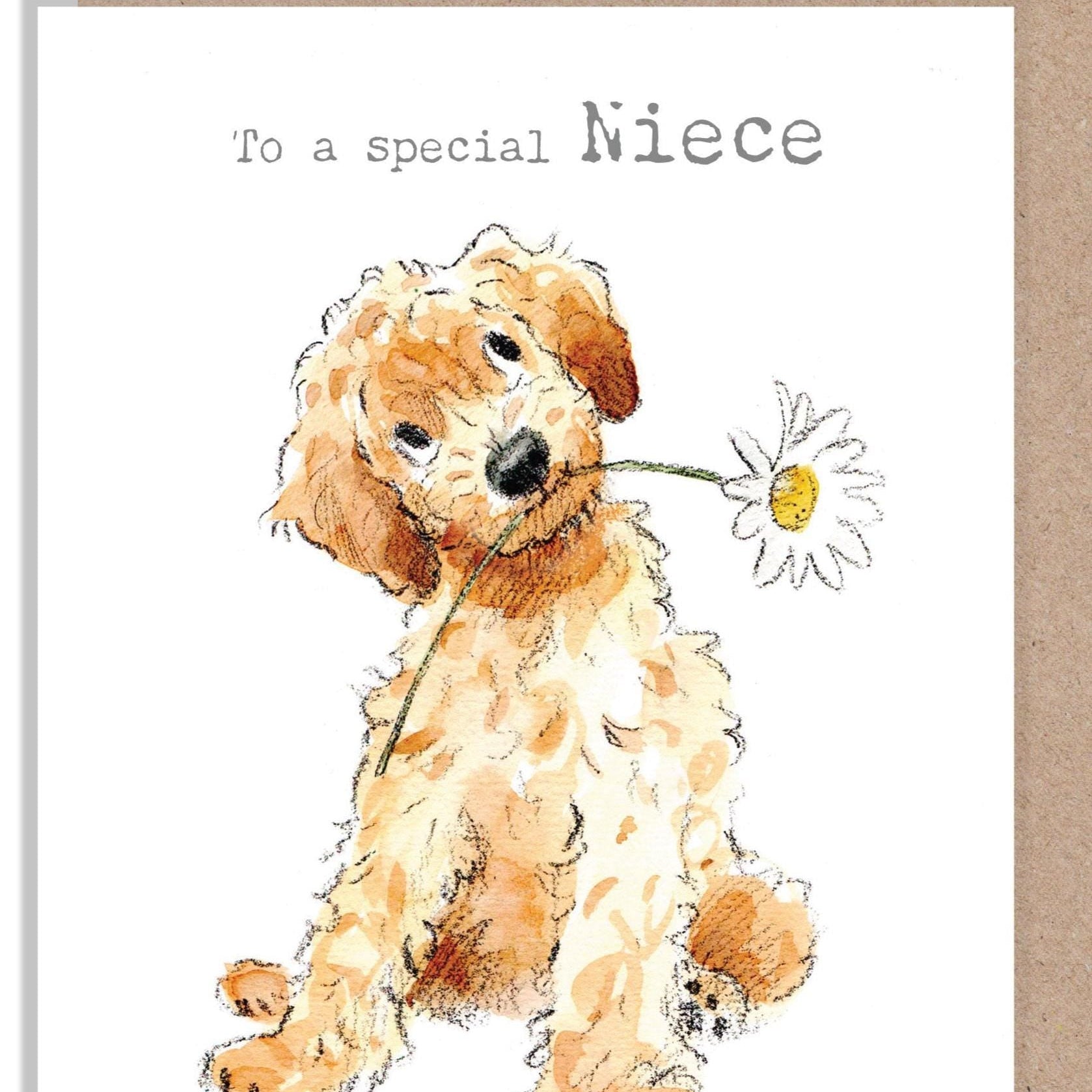 Niece Birthday Card - Quality Greeting Card - Charming Dog illustration - 'Absolutely barking' range -  Cockapoo - Made in UK -  ABE116