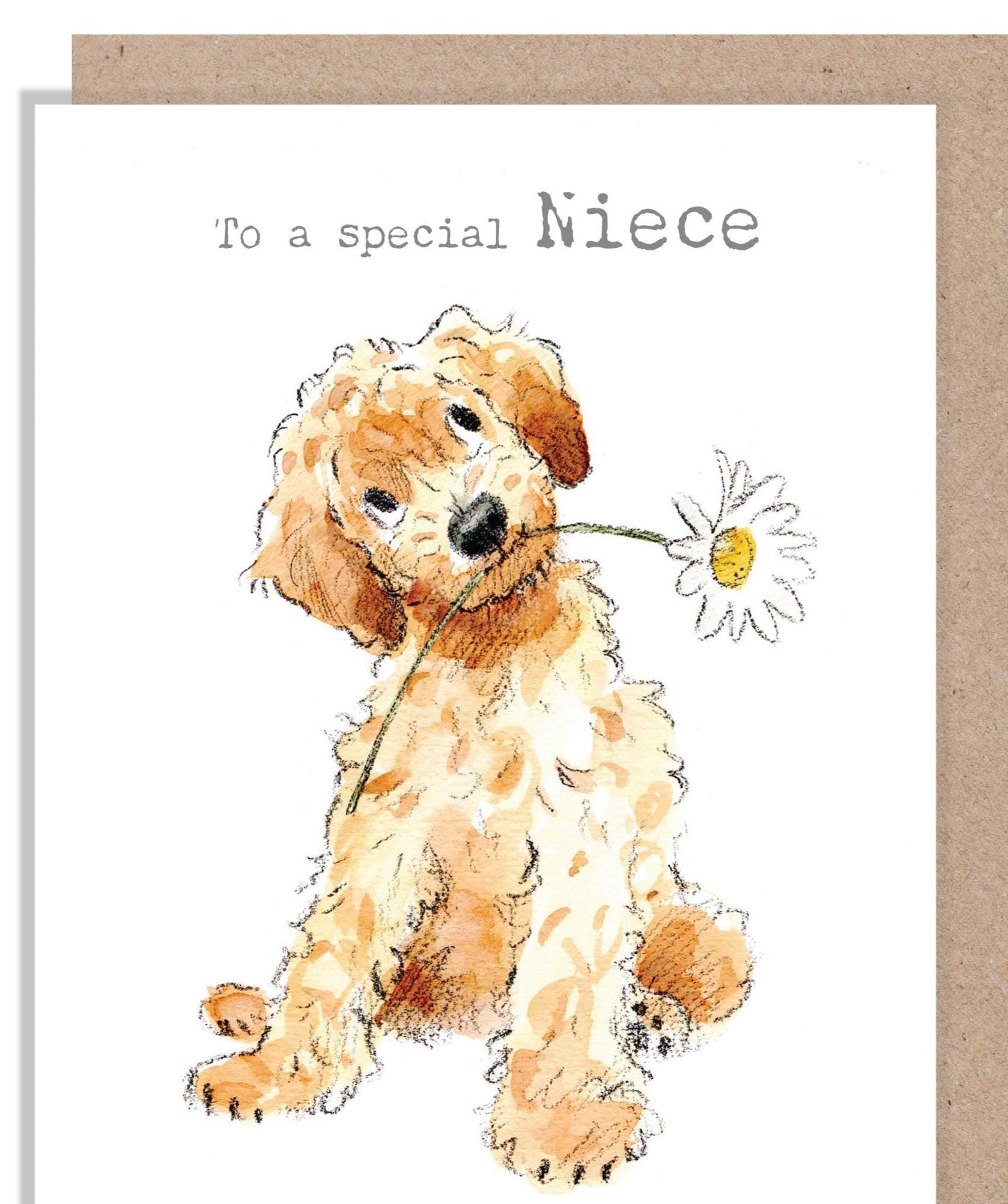 Niece Birthday Card - Quality Greeting Card - Charming Dog illustration - 'Absolutely barking' range -  Cockapoo - Made in UK -  ABE116