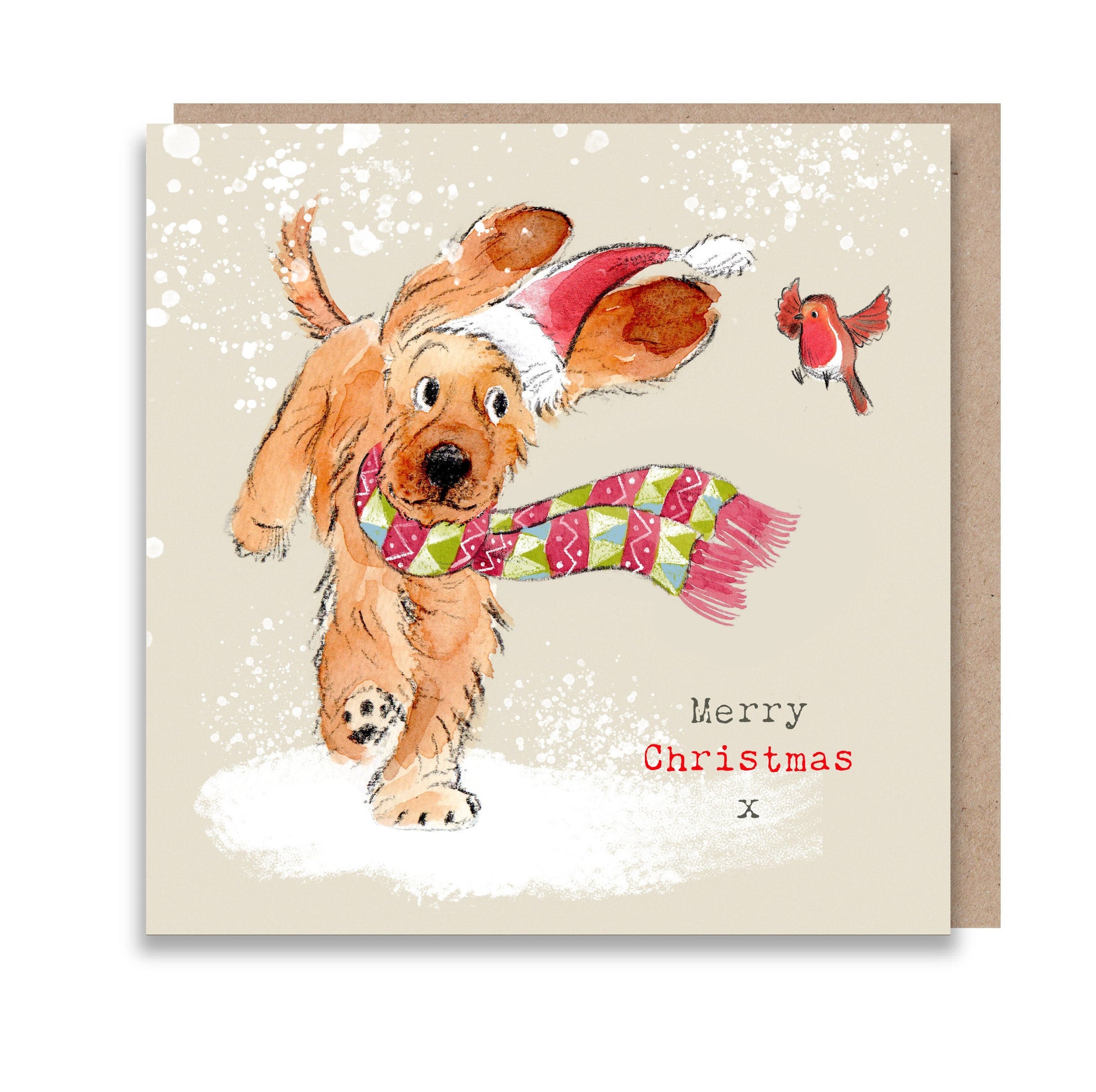 Dog Christmas Card - Quality Christmas Card - Charming illustration - 'Absolutely barking' range - Cocker Spaniel- Made in UK -  ABX025