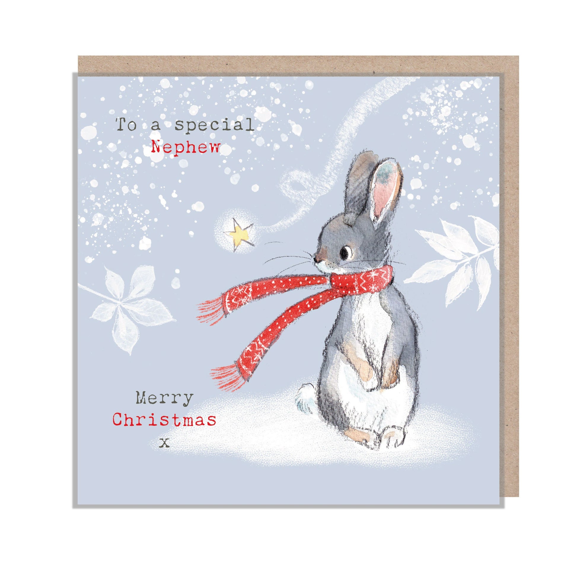 Nephew Christmas Card - Charming Rabbit illustration - 'Bucklebury wood' range- Made in UK -  BWX012