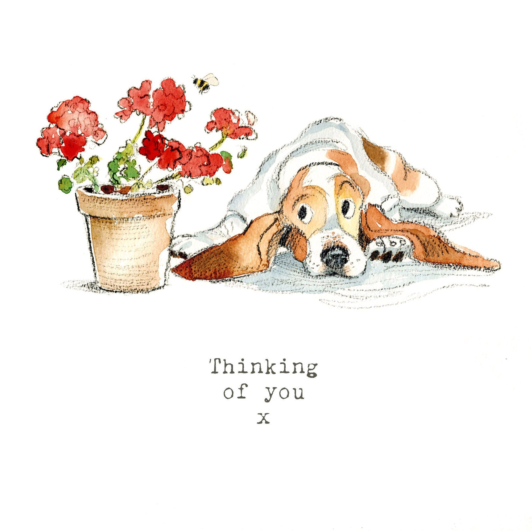 Dog Thinking of you Card - Quality Greeting Card - Charming illustration - 'Absolutely barking' range - Basset hound - Made in UK -  ABE02