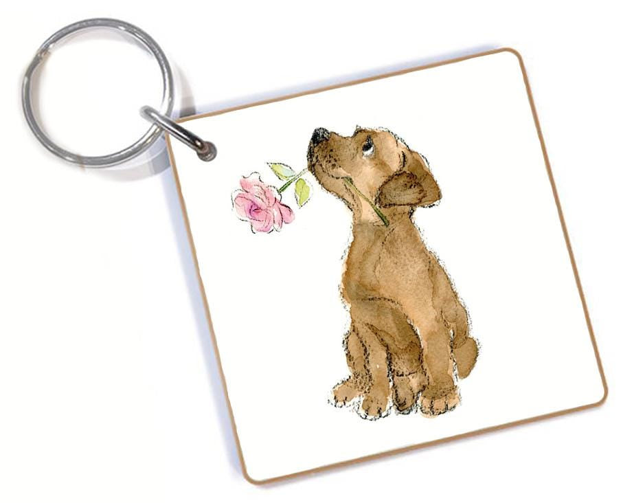 Quality Keyring - Chocolate Labrador design - double sided - MDF-  Made in the UK  - KR01