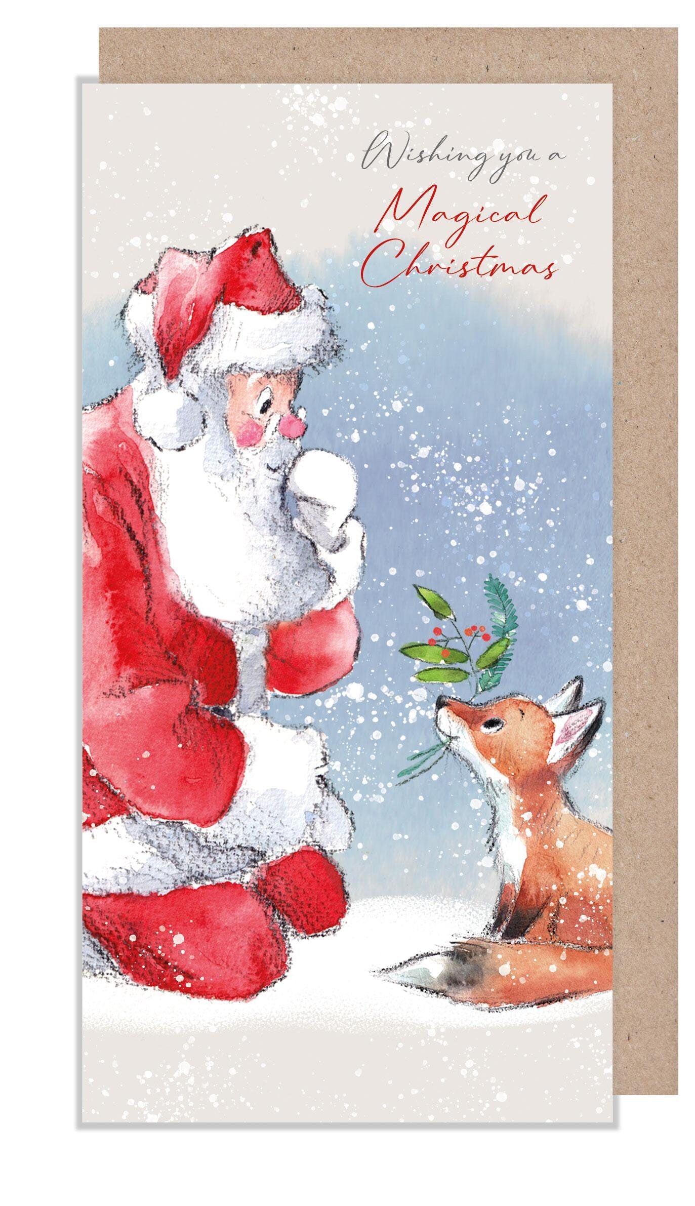 Money Wallet/Christmas card  - Quality Greeting Card to put money or Gift voucher inside - Magical Christmas - Santa and Fox - XMW03