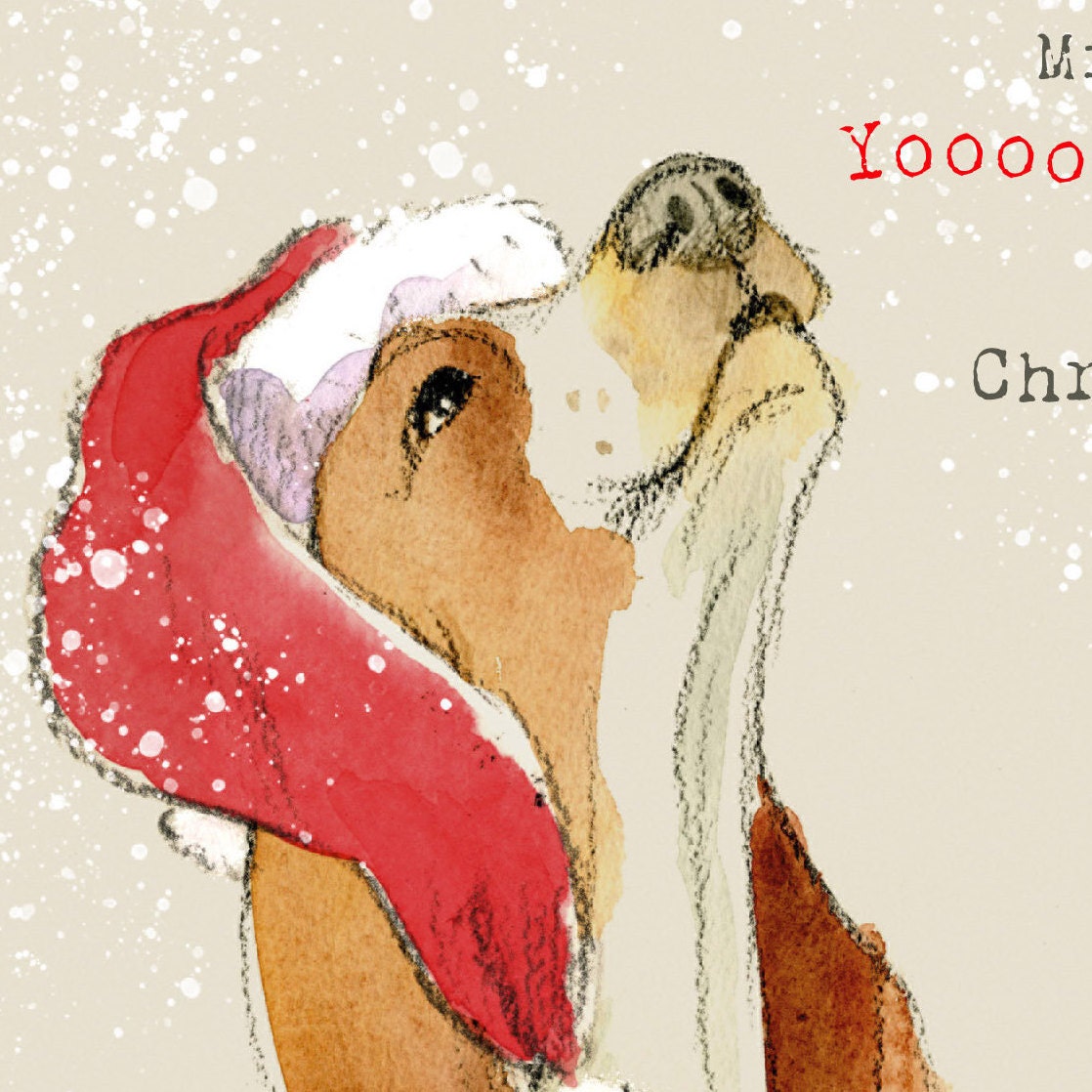 Missing you Christmas Card - Quality Greeting Card - Charming illustration - 'Absolutely barking' range - Howling dog - Made in UK -  ABE05
