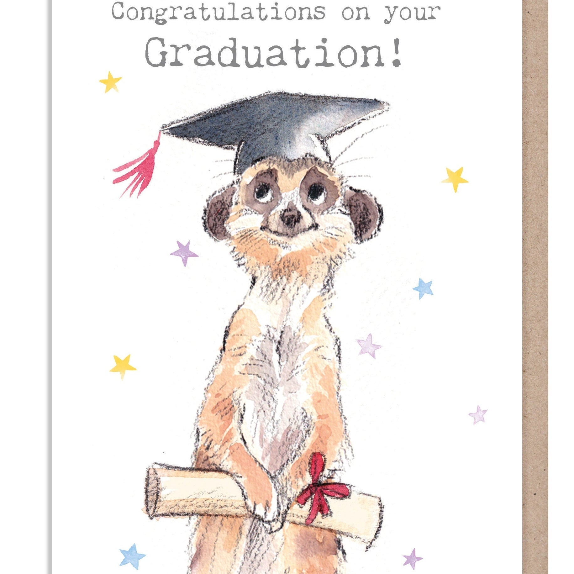 Graduation card - Charming illustration - Meercat - 'Wonderfully Wild'  range - Made in UK -  WWE034
