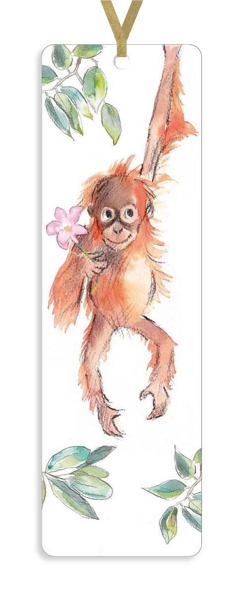 Bookmark with Ribbon - Orangutan with pink flower Illustration BM06