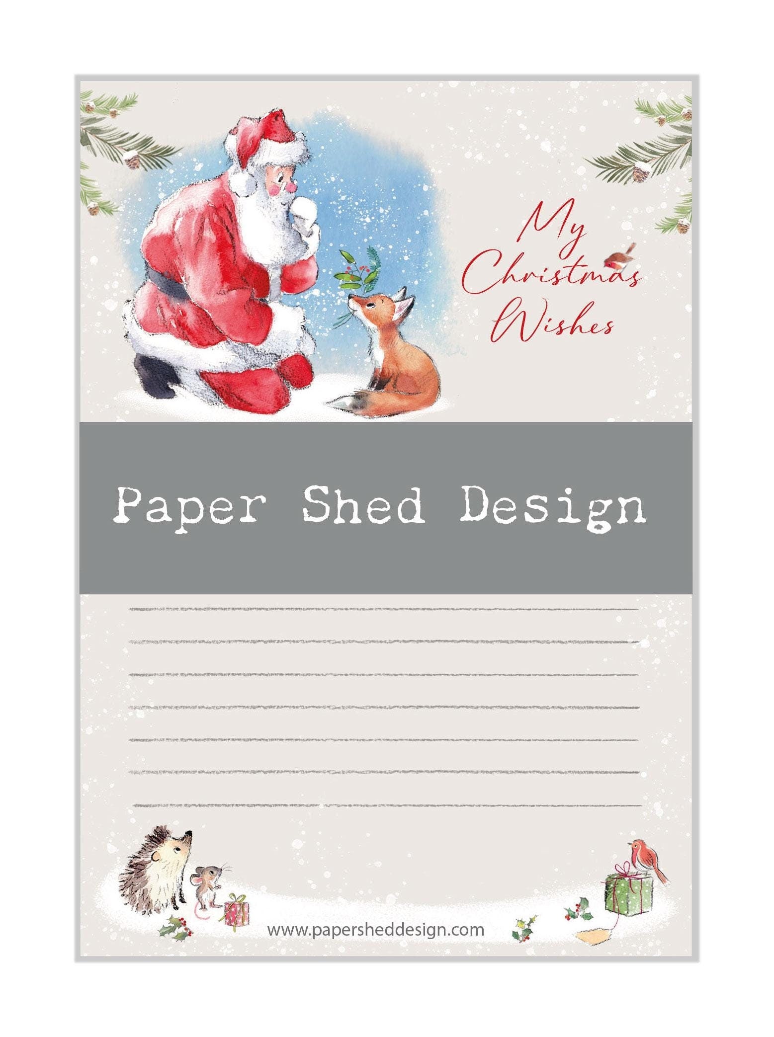 Christmas Notepad - A6 size - My Christmas wishes - Wintery tails - charming Santa Illustration - made in the UK - XNOTE03