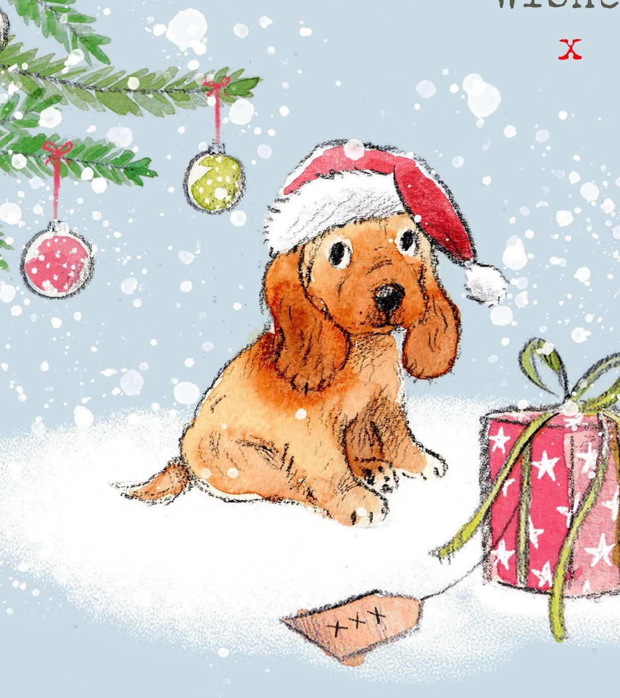 Dog Christmas Card - Quality Christmas Card - Charming illustration - 'Absolutely barking' range - Cocker Spaniel- Made in UK -  ABX027