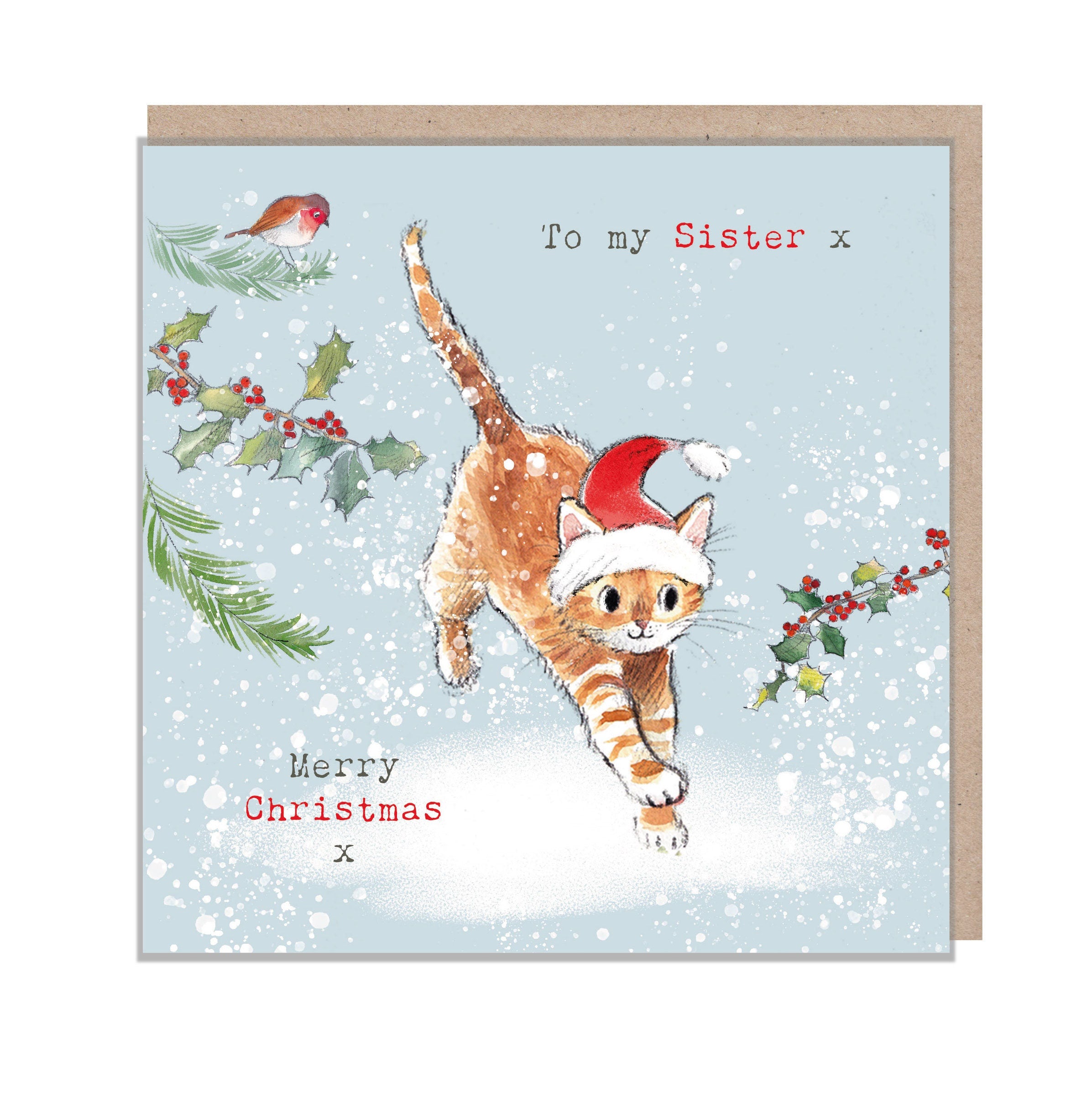Sister Christmas Card - Charming Cat illustration - 'Pawsitively Purrect' range  - Made in UK - XPP07
