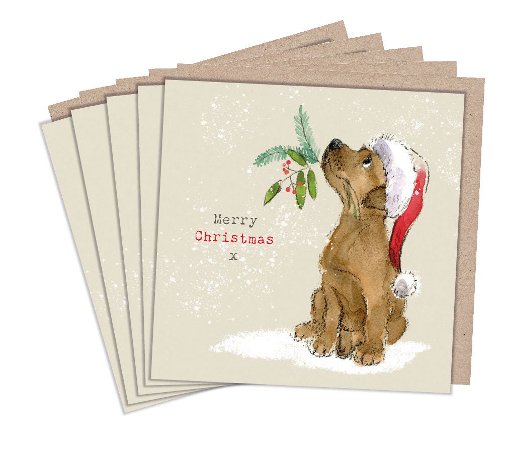 Puppy Christmas Card Pack: Hand-Drawn Design, Recycled Envelopes