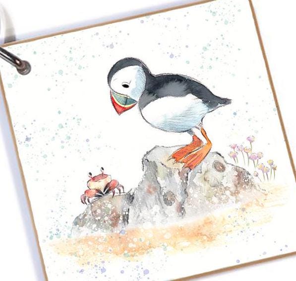 Quality Keyring - Puffin design - double sided - MDF-  Made in the UK  - KR011