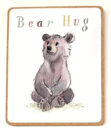Quality Fridge Magnet - Bear Hug -  Bear Hare mouse design - MDF-  Made in the UK - FM021