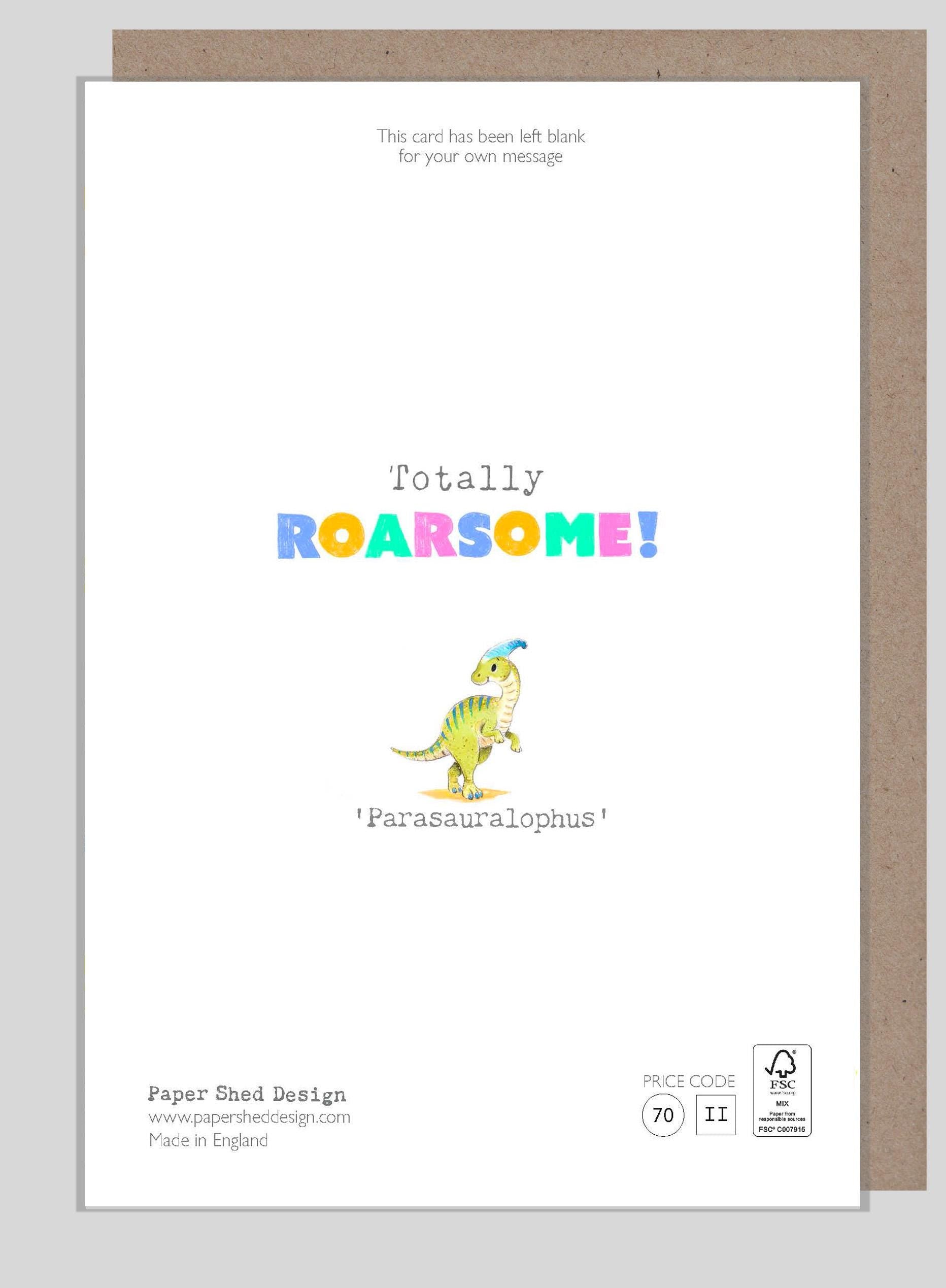 Kids Birthday Card - Age 4 - 'Totally Roarsome' range - Cute Dinosaur illustration - Parasauralophus - TR04