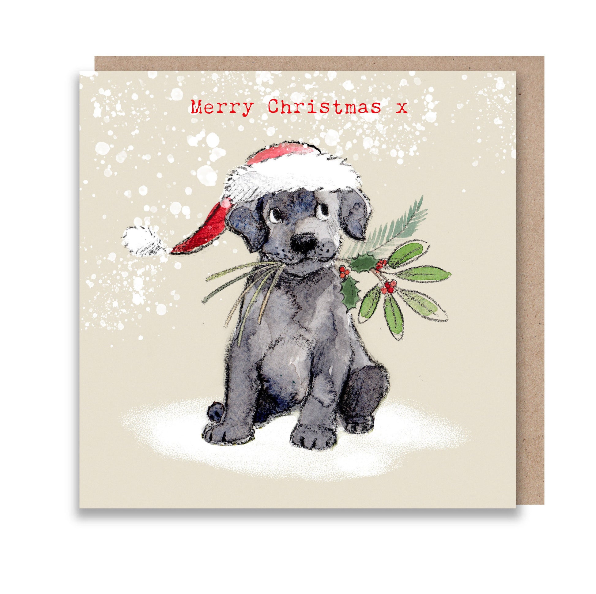 Quality Christmas Card Pack - 2 designs - 4 cards - 150 x 150 mm- Charming Pug and Black Labrador Illustrations - made in UK - No plastic
