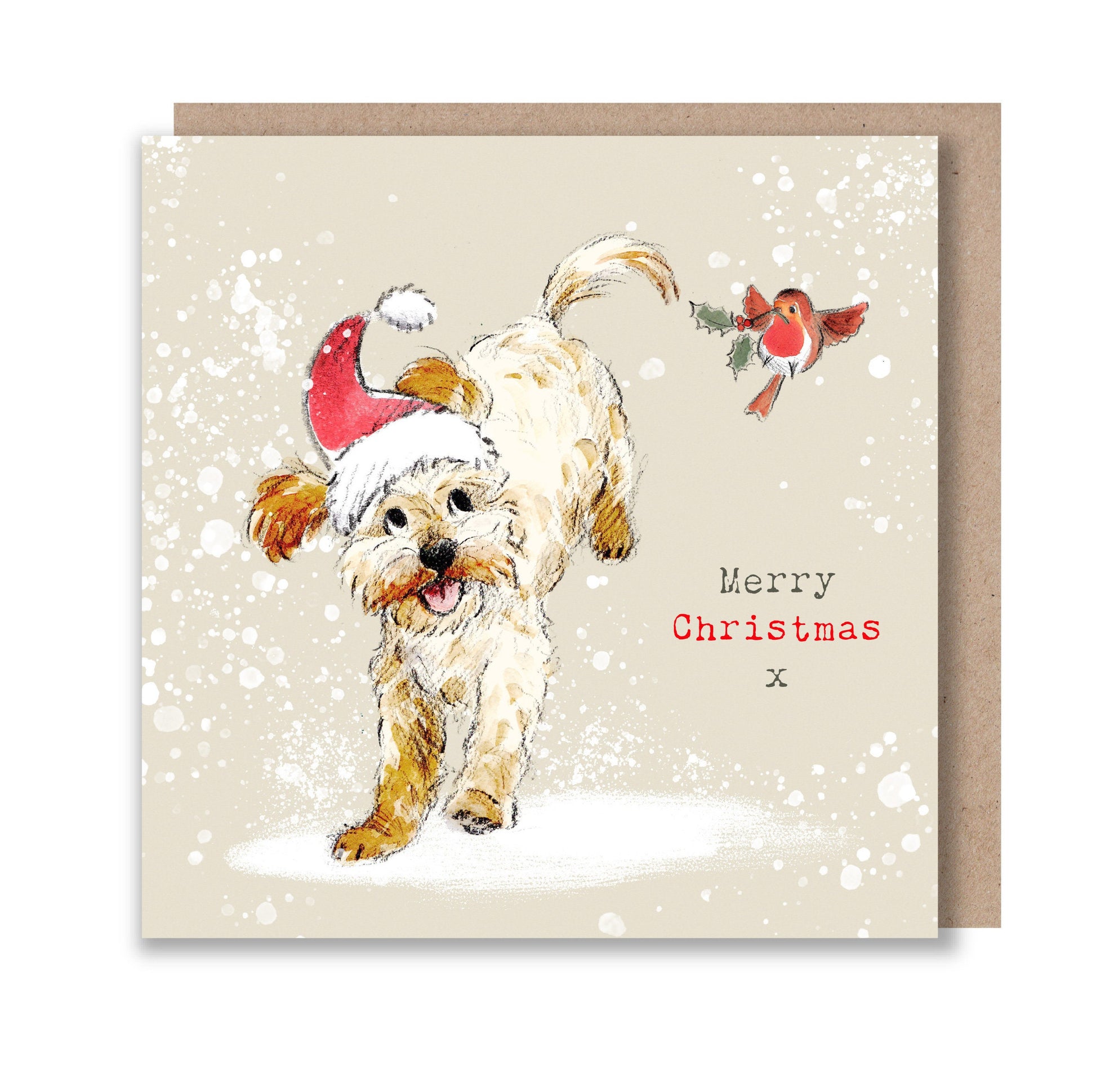 Dog Christmas Card - Quality Christmas Card - Charming illustration - 'Absolutely barking' range-Cockerpoo/Labradoodle- Made in UK -  ABX022