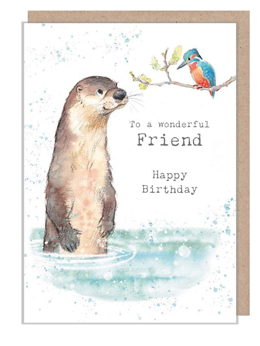 Friend Birthday Card - Otter and kingfisher illustration - 'Down by the river' range - made in UK  - RIV09