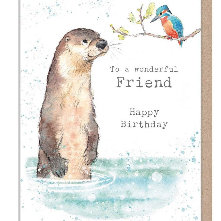 Friend Birthday Card - Otter and kingfisher illustration - 'Down by the river' range - made in UK  - RIV09