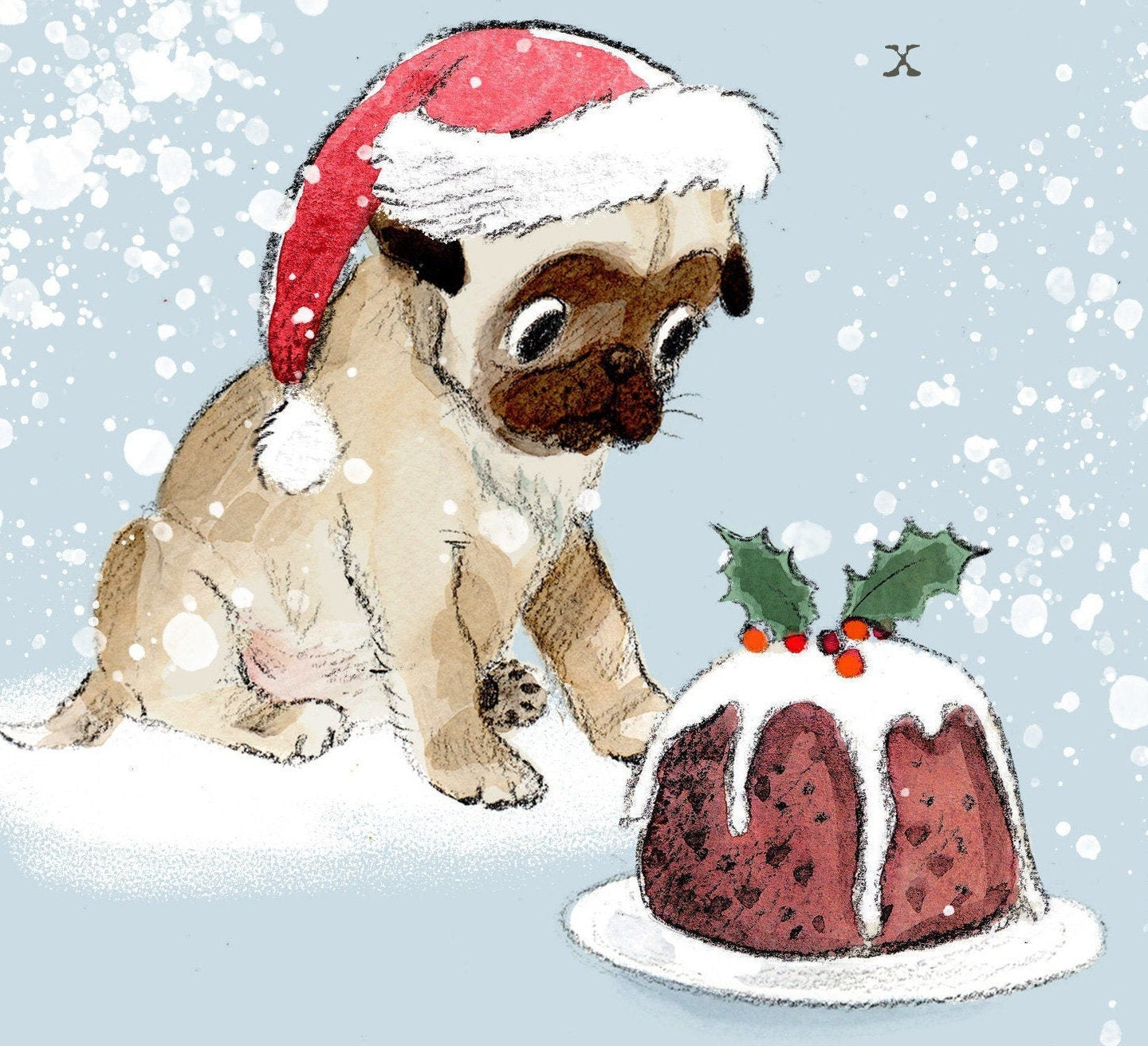 Pug Christmas Card: Charming Dog Illustration, UK Made