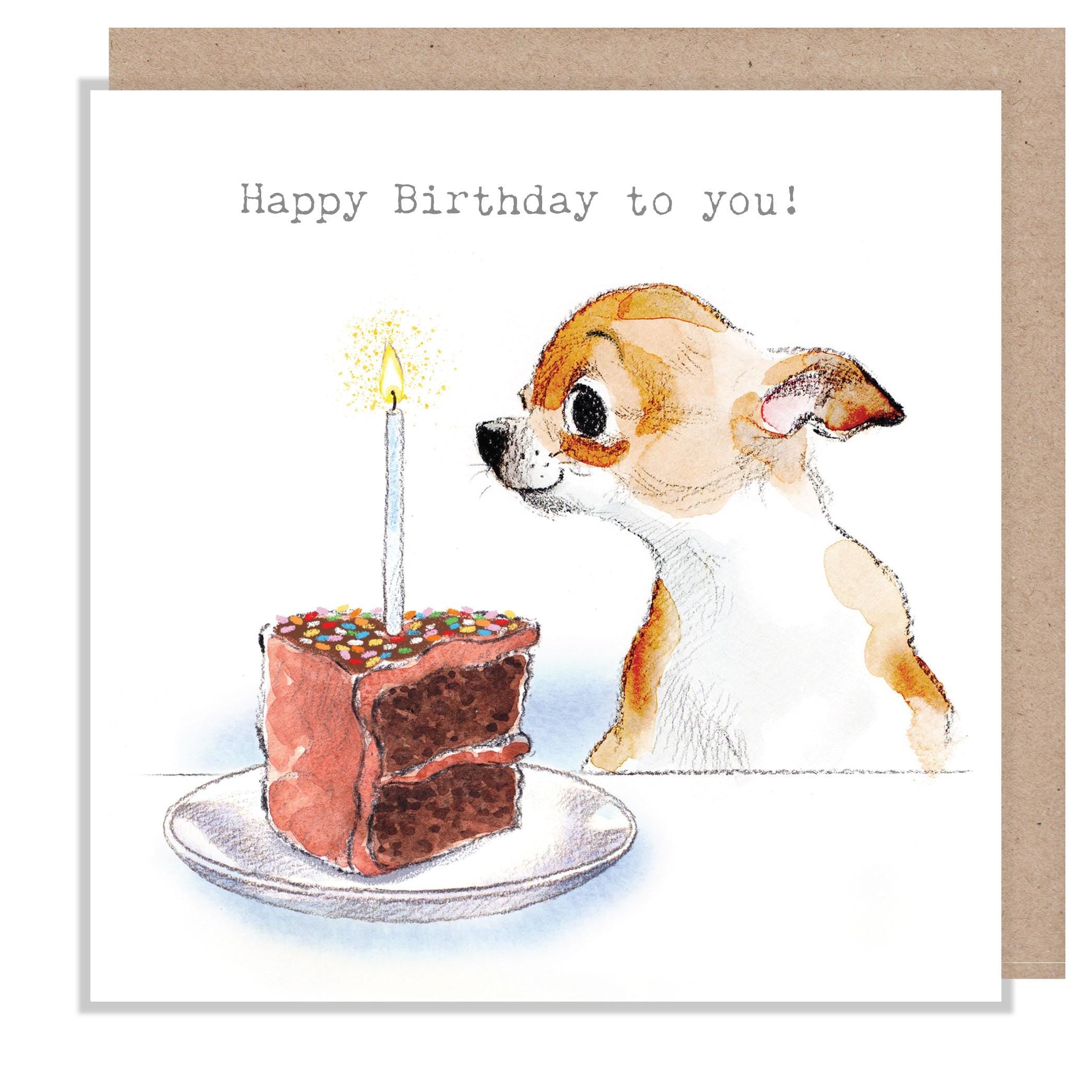 Birthday Card - Quality Greeting Card - Charming illustration - 'Absolutely barking' range - Dog with Cake - Made in UK -  ABE110