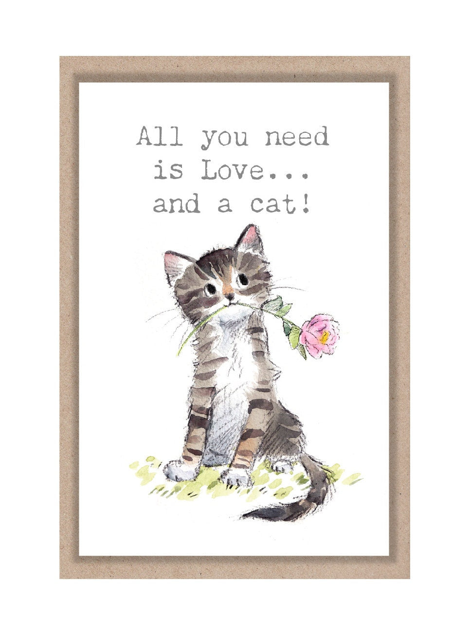 Little keepsake card -All you need is love and a cat -  credit card size - a little message to be kept in purse, wallet or pocket - LM09