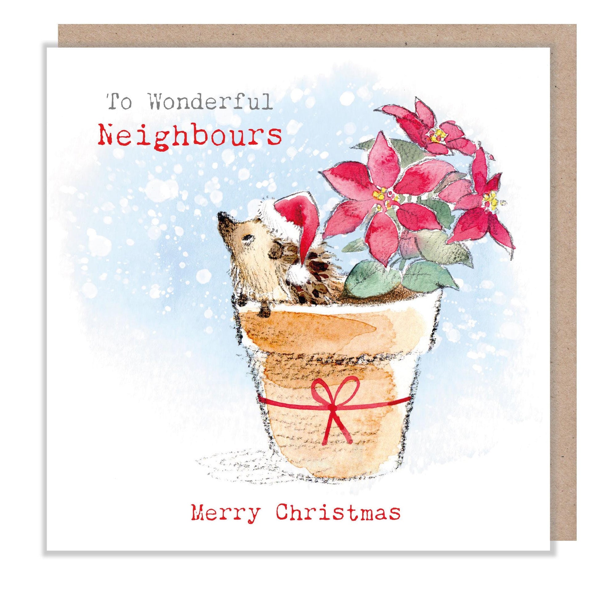 To wonderful Neighbours - Quality Christmas Card - 150 x 150mm - Charming Hedgehog illustration- 'Bucklebury Wood'  range  -  BWX029