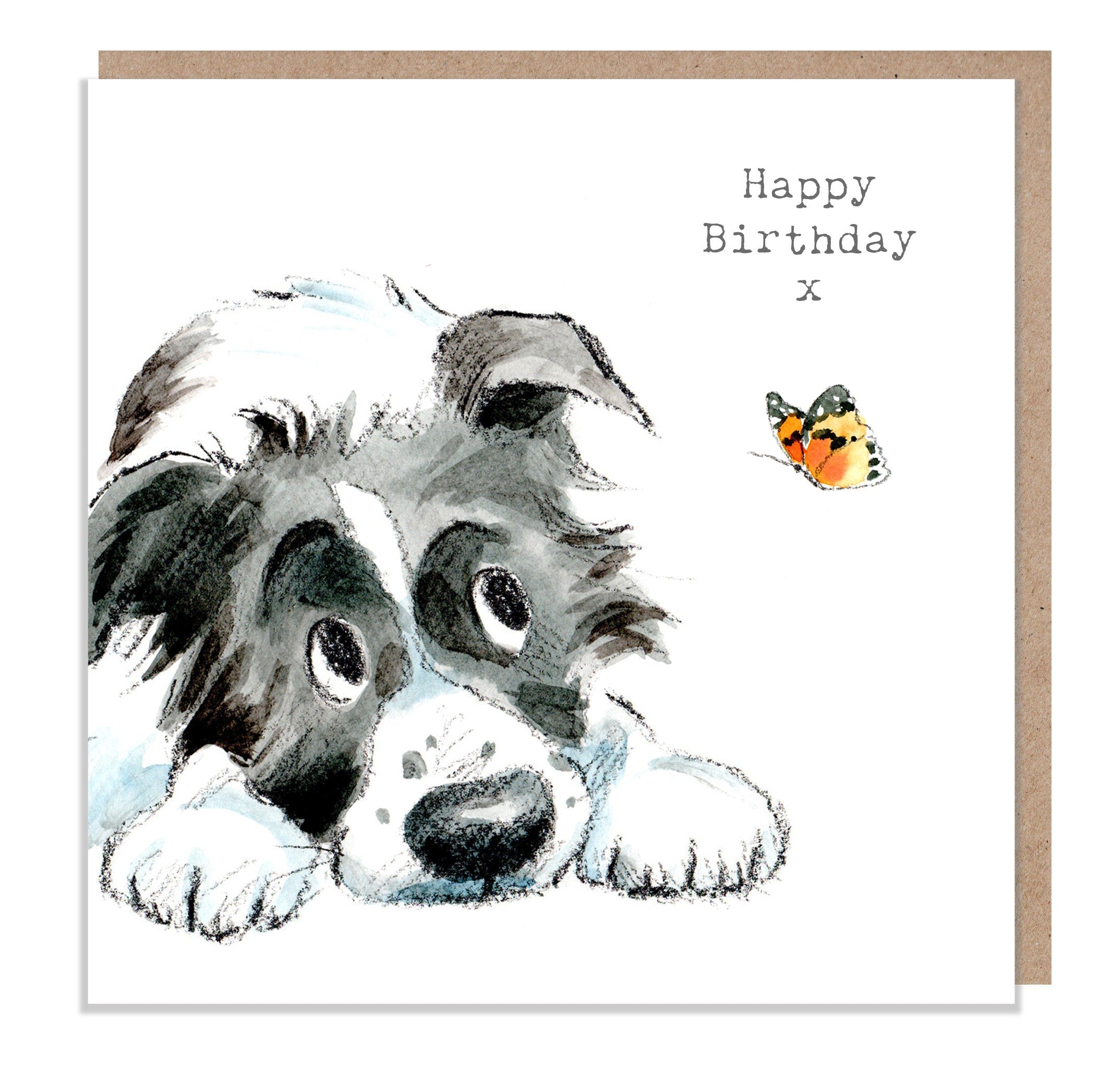 Dog Birthday Card - Quality Greeting Card - Charming illustration - cute dog- 'Absolutely barking' range - Collie Dog - Made in UK -  ABE045