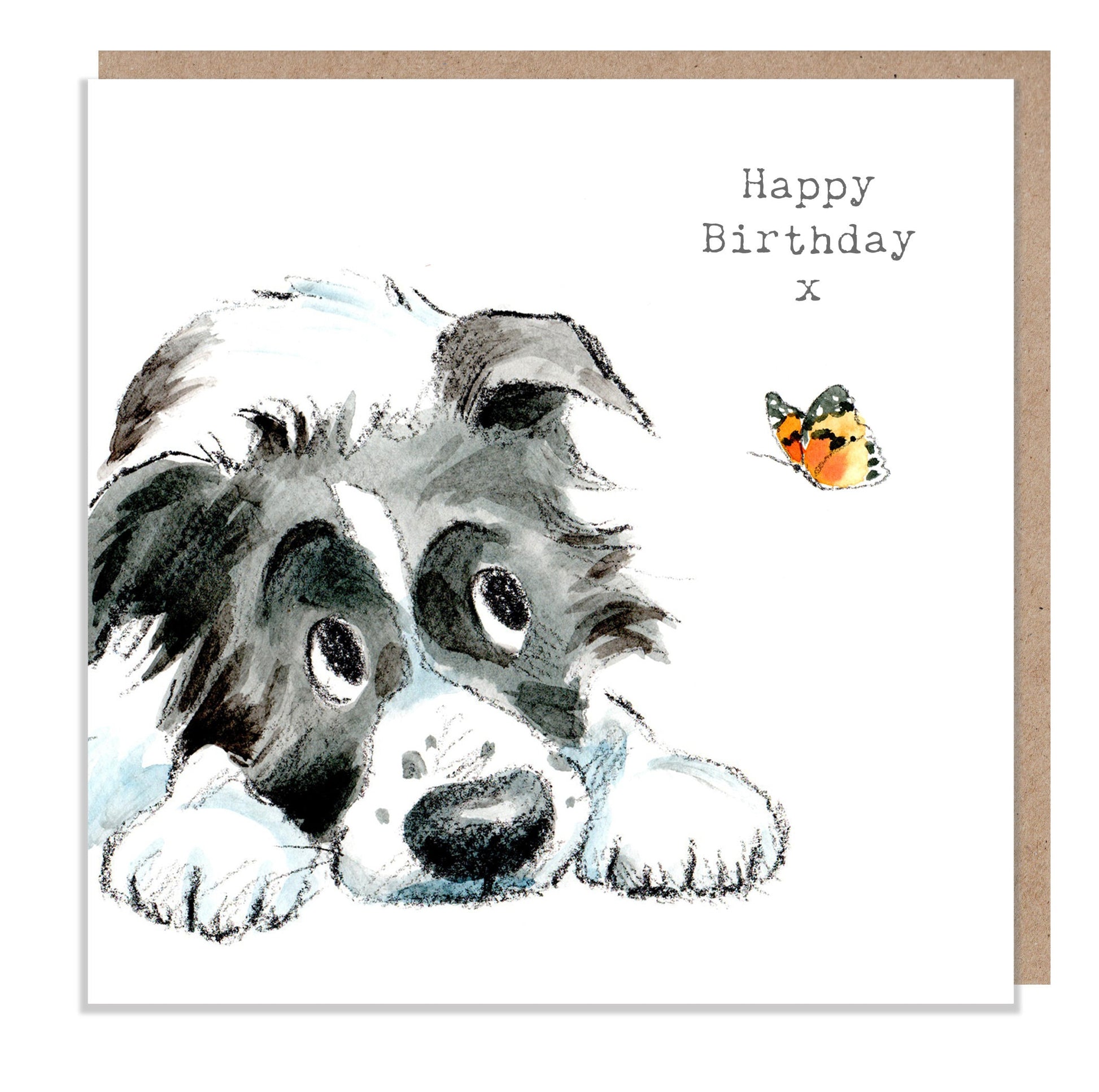 Dog Birthday Card - Quality Greeting Card - Charming illustration - cute dog- 'Absolutely barking' range - Collie Dog - Made in UK -  ABE045