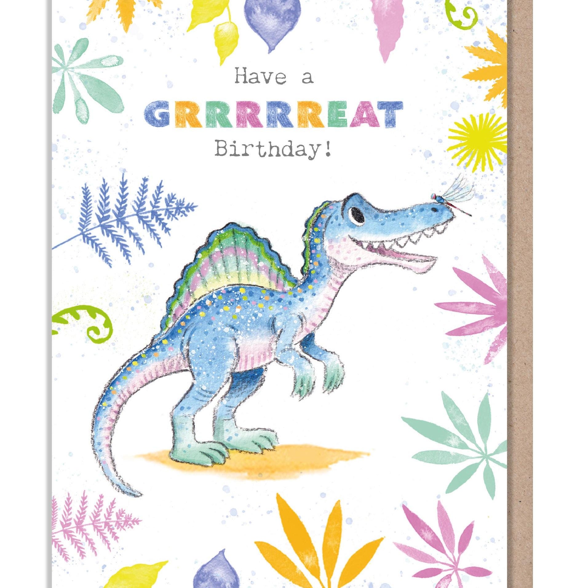 Dinosaur Birthday Card - 'Totally Roarsome' range - Cute Dinosaur illustration - Spinosauras - TR08