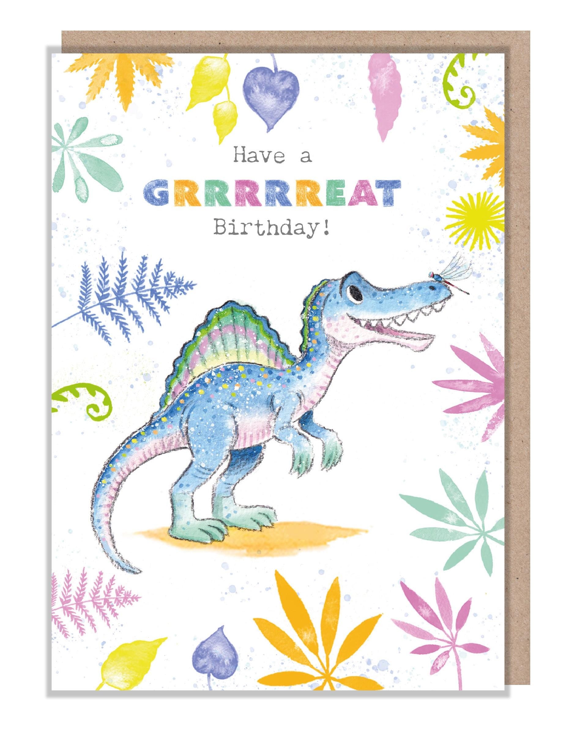 Dinosaur Birthday Card - 'Totally Roarsome' range - Cute Dinosaur illustration - Spinosauras - TR08