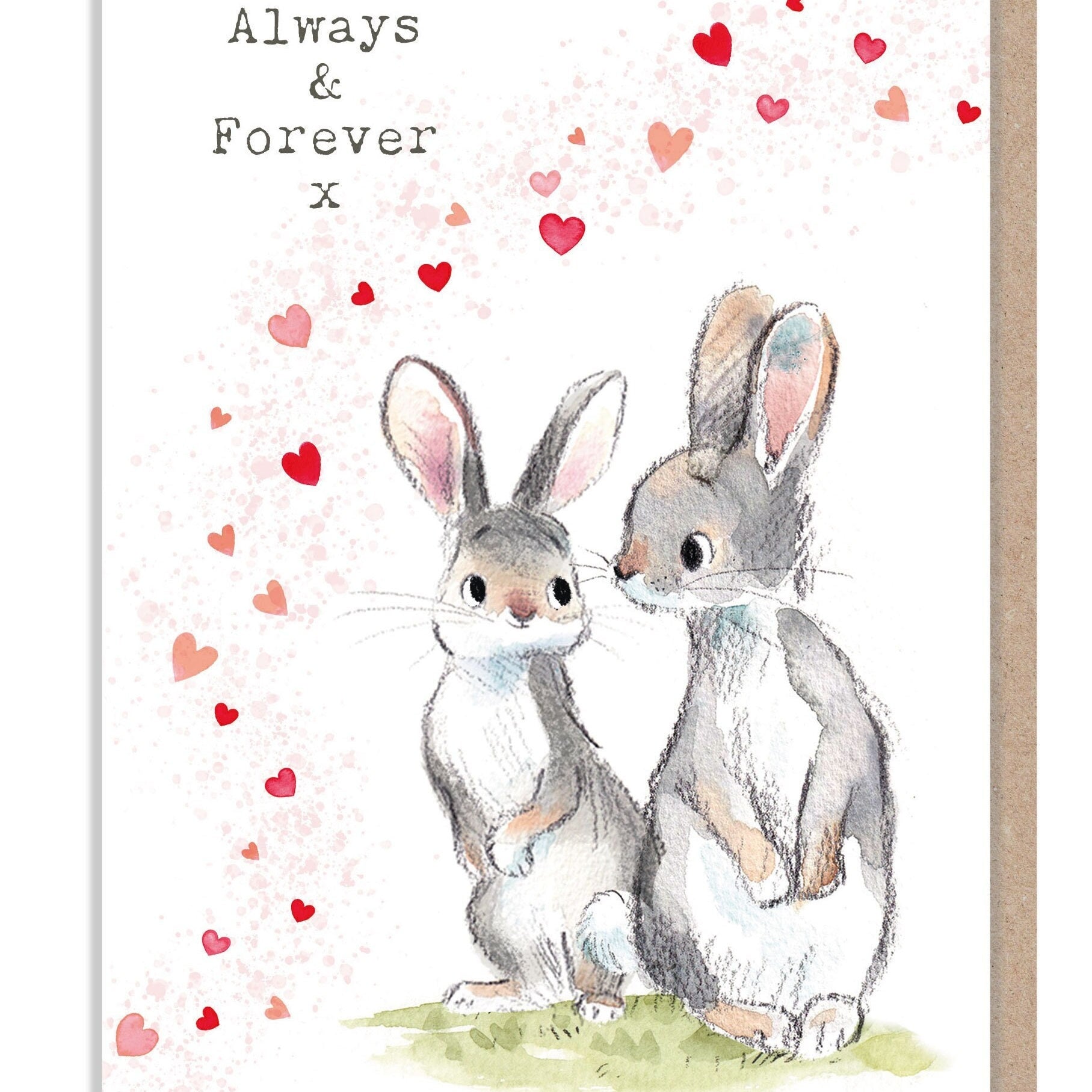 Valentines Card - Rabbits and Hearts Illustration BWVAL02
