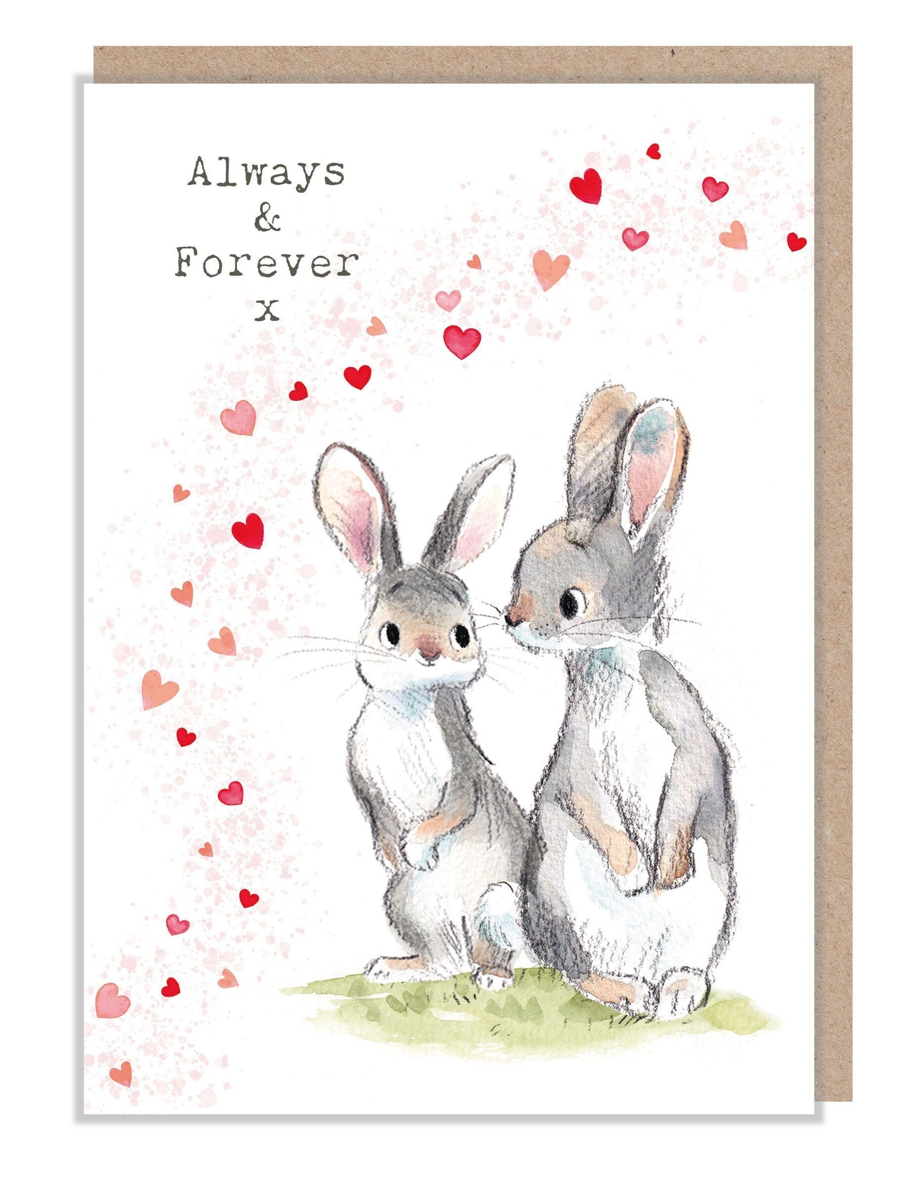 Valentines Card - Rabbits and Hearts Illustration BWVAL02