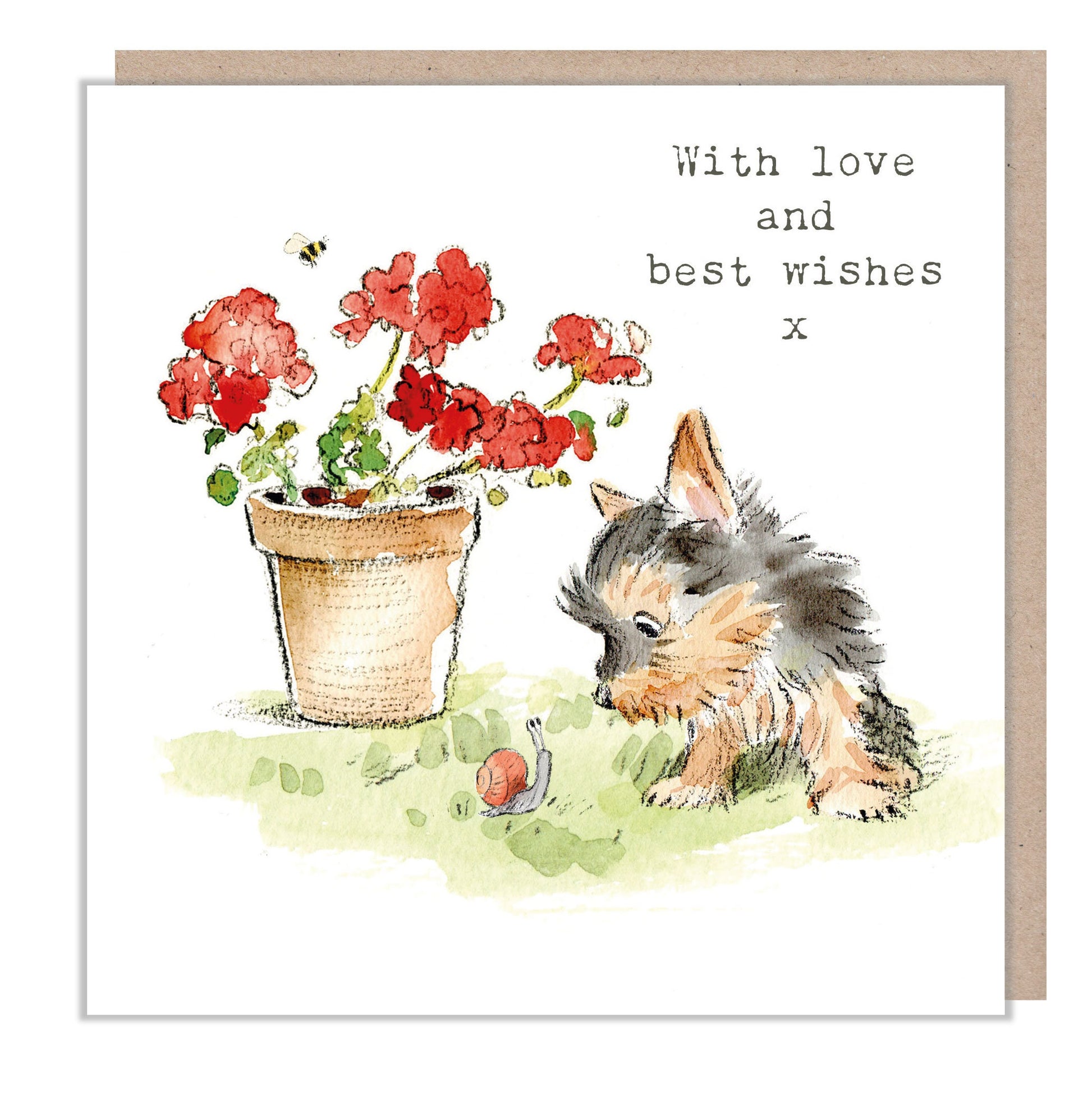 Dog Card - With Love and Best wishes Card - Charming illustration - 'Absolutely barking' range - Yorkshire Terrier - Made in UK -  ABE053