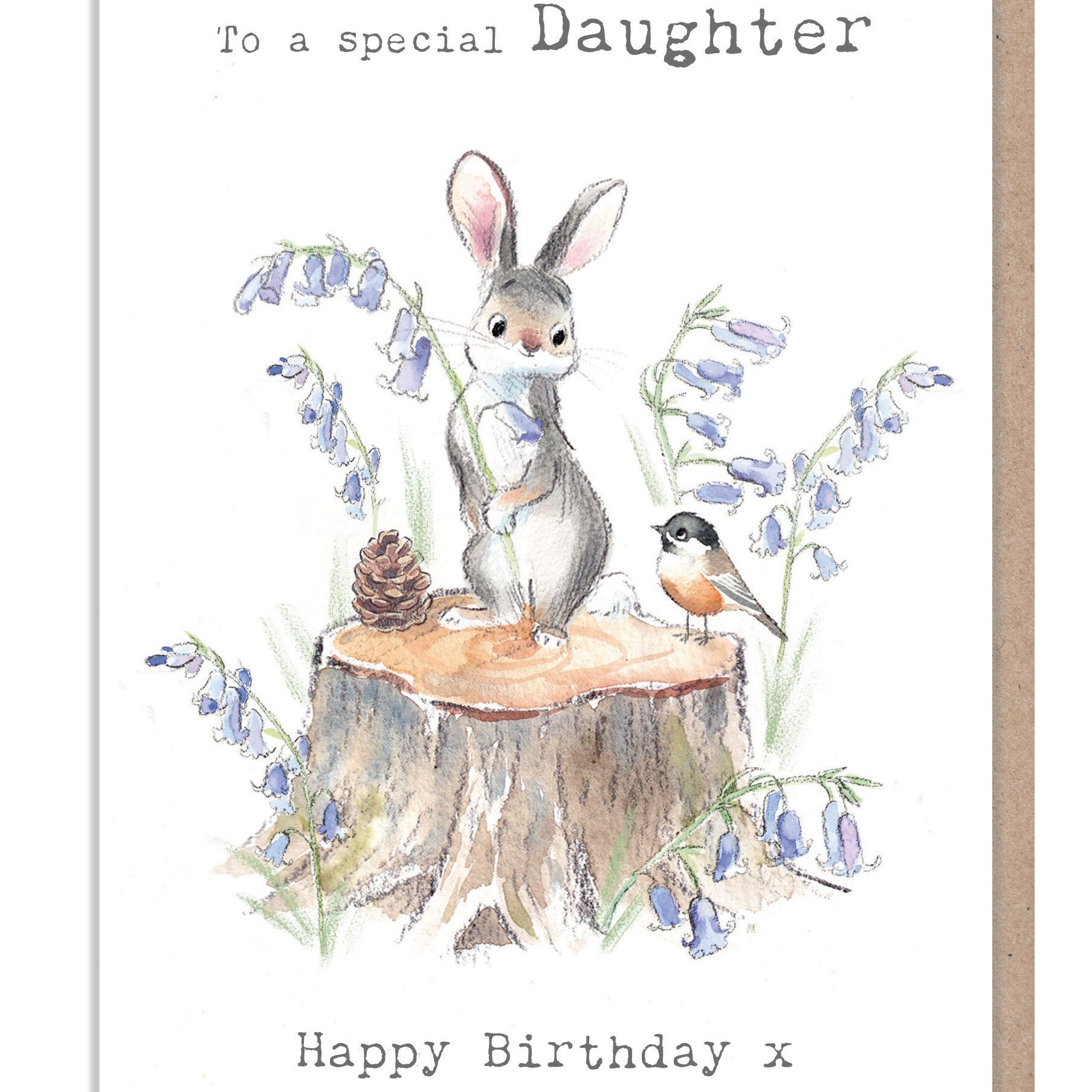 Daughter Birthday Card - Rabbit with Bluebells Illustration BWE021