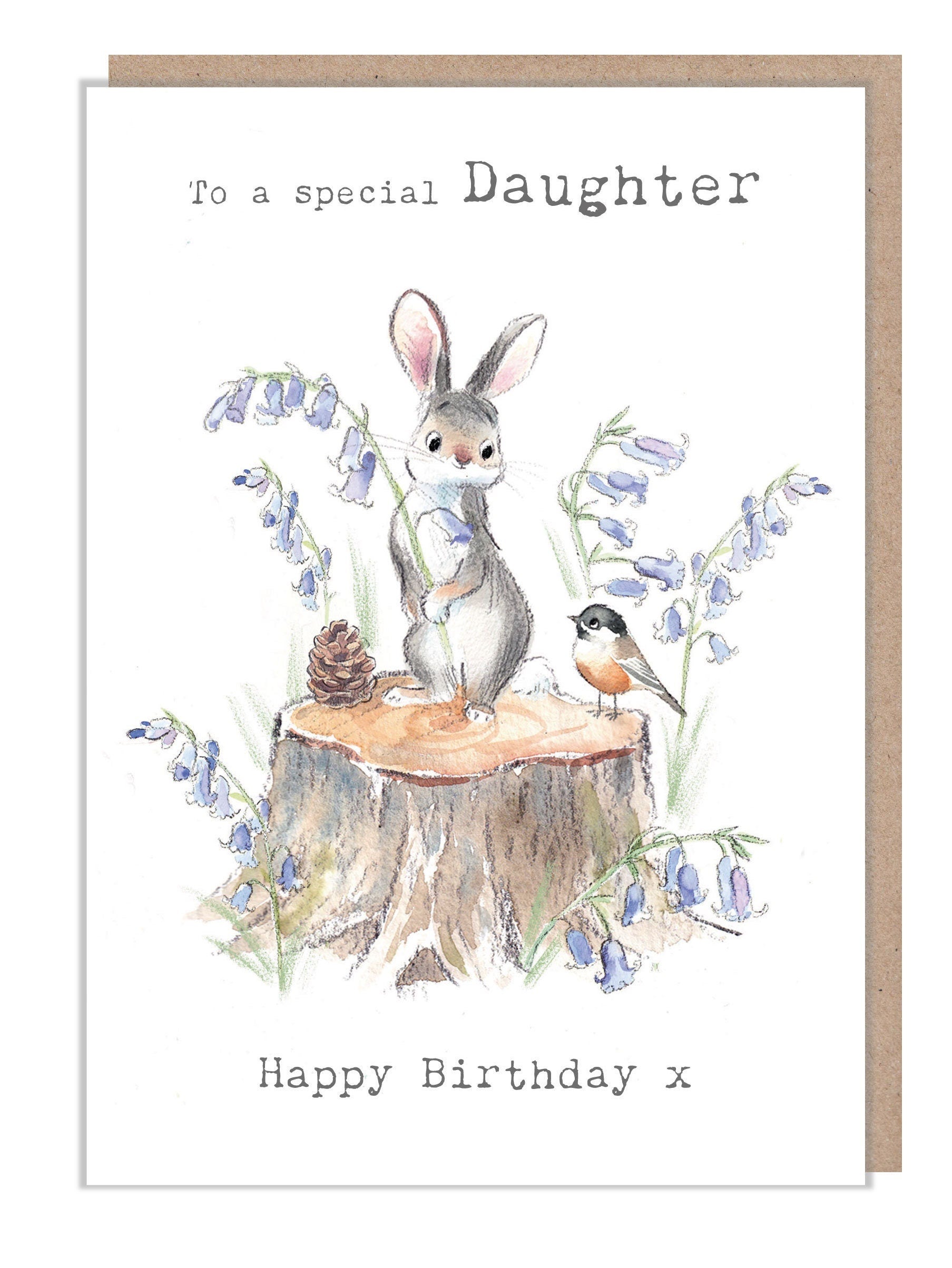 Daughter Birthday Card - Rabbit with Bluebells Illustration BWE021