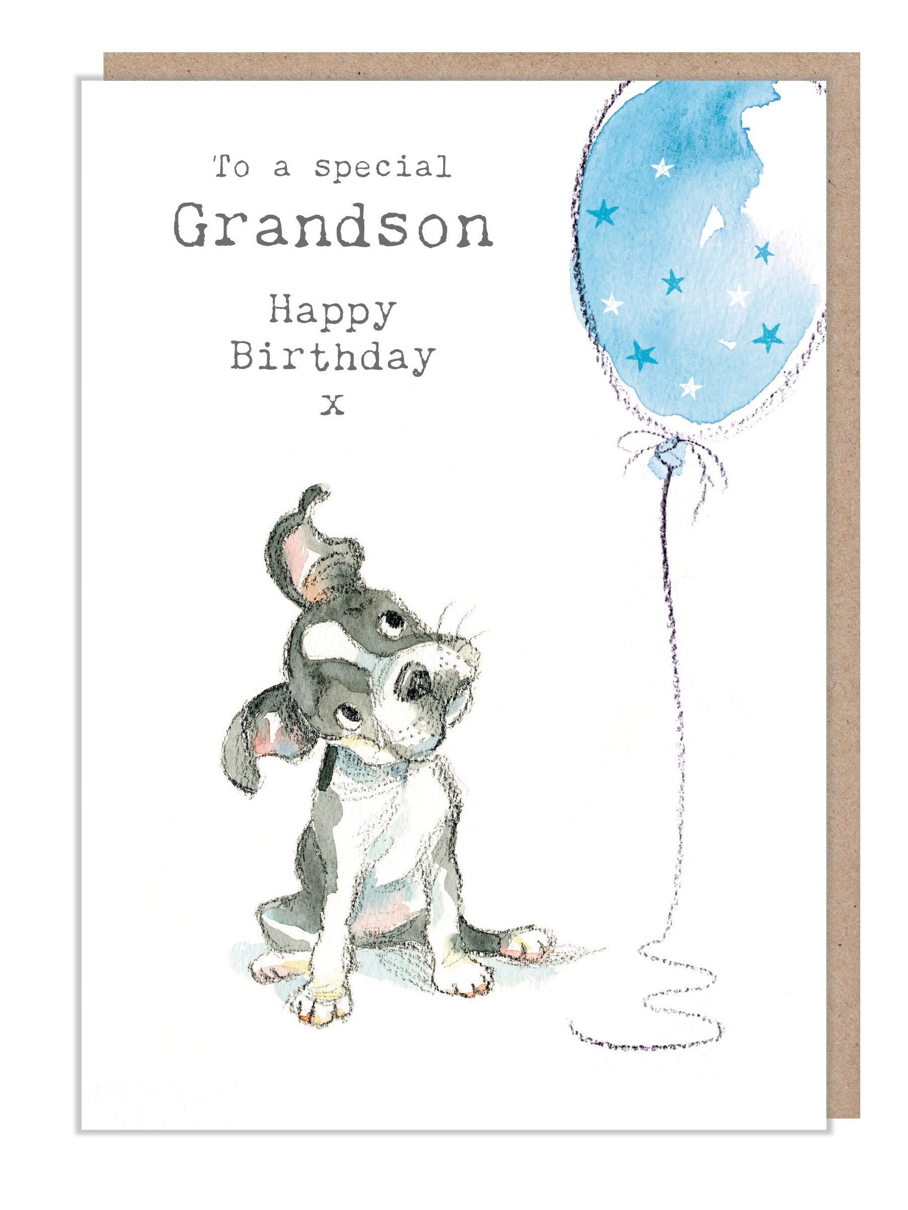 Grandson Birthday Card - Cute Dog Illustration - absolutely barking range - ABE082