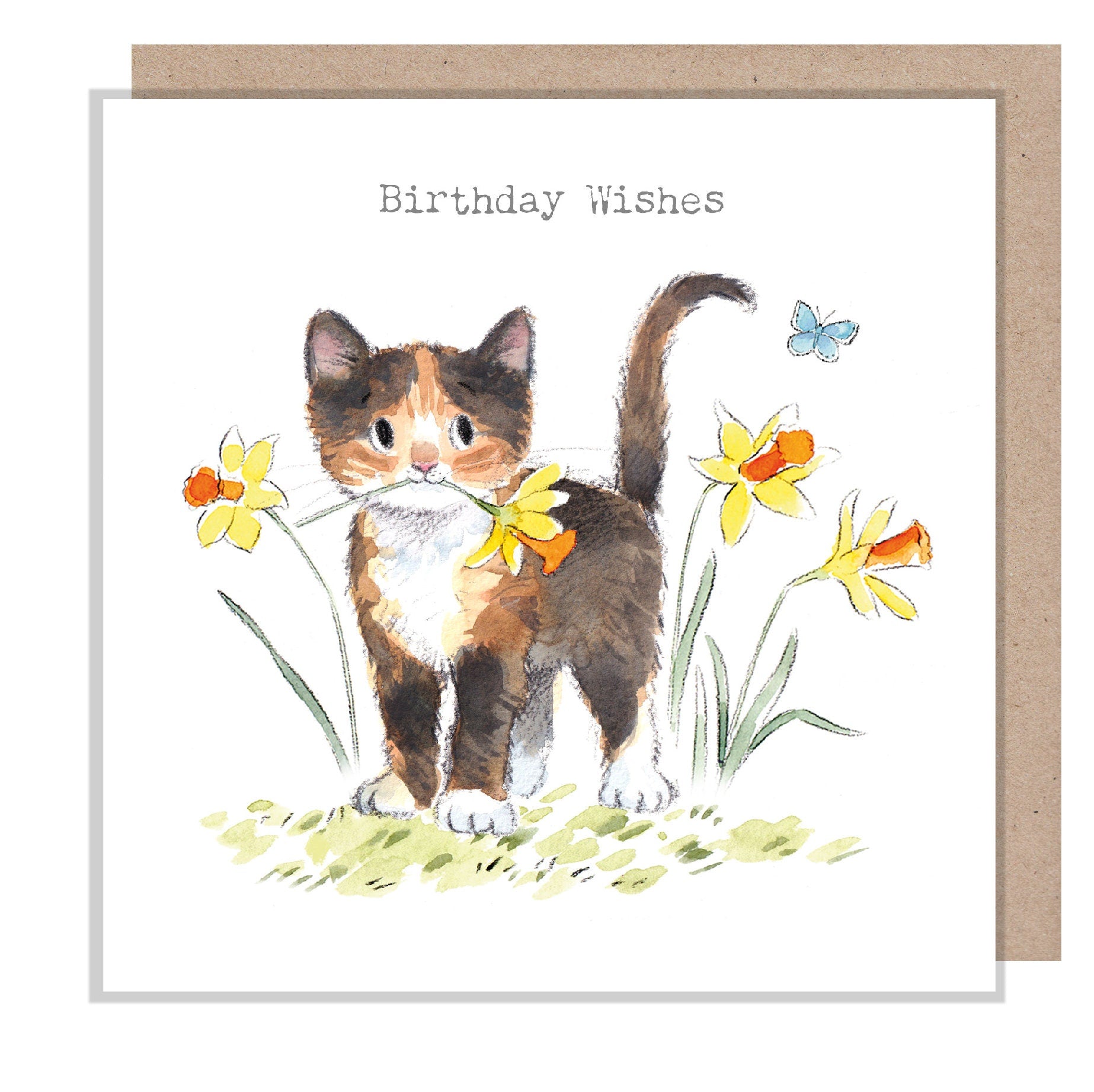 Cat Birthday Card - Quality Greeting Card - Charming illustration - 'Pawsitively Purrect' range - Cat with Daffodils - Made in UK-EPP020