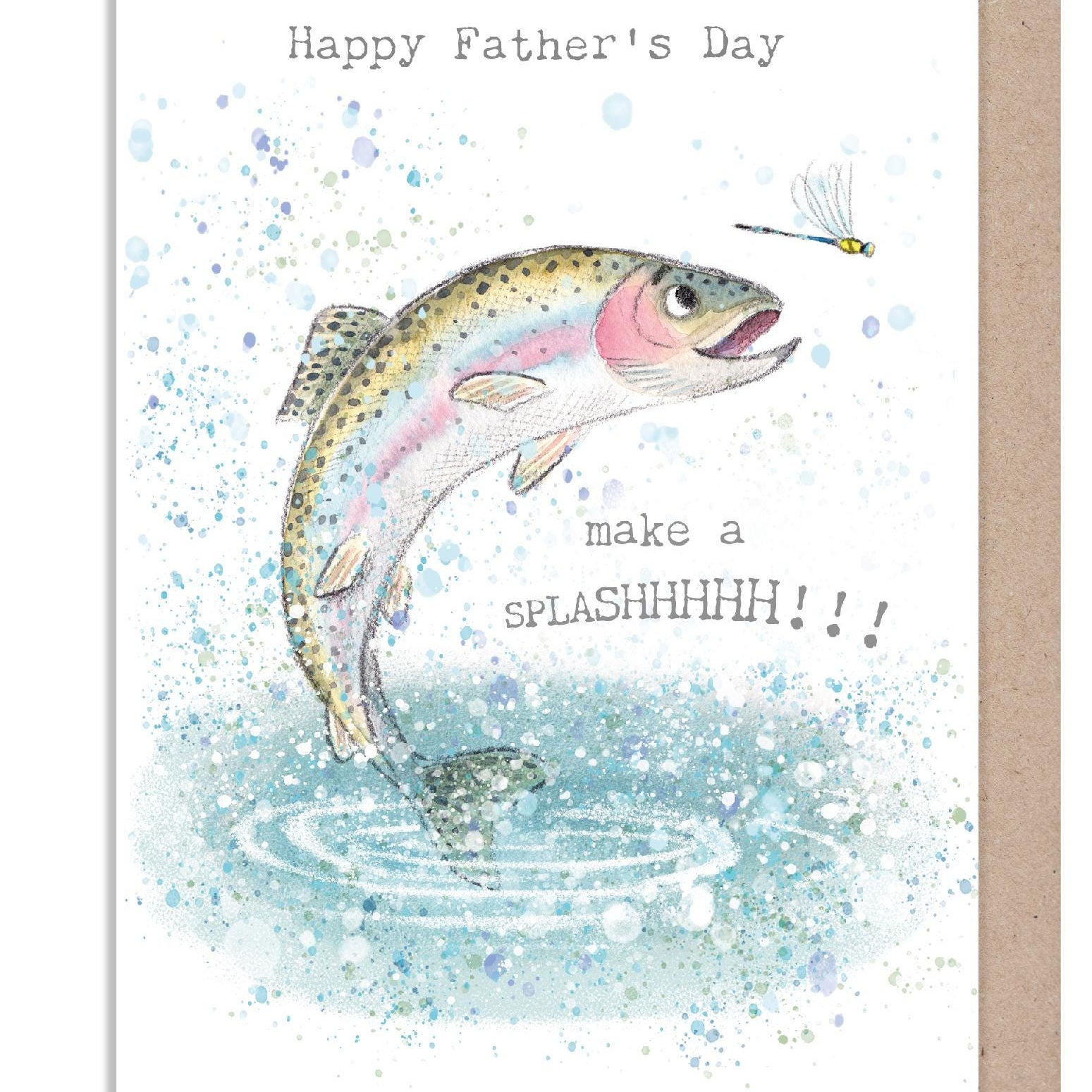 Fathers Day Card-  Jumping Fish  illustration  - 'Down by the river'  range - Made in UK -  RIVFD02