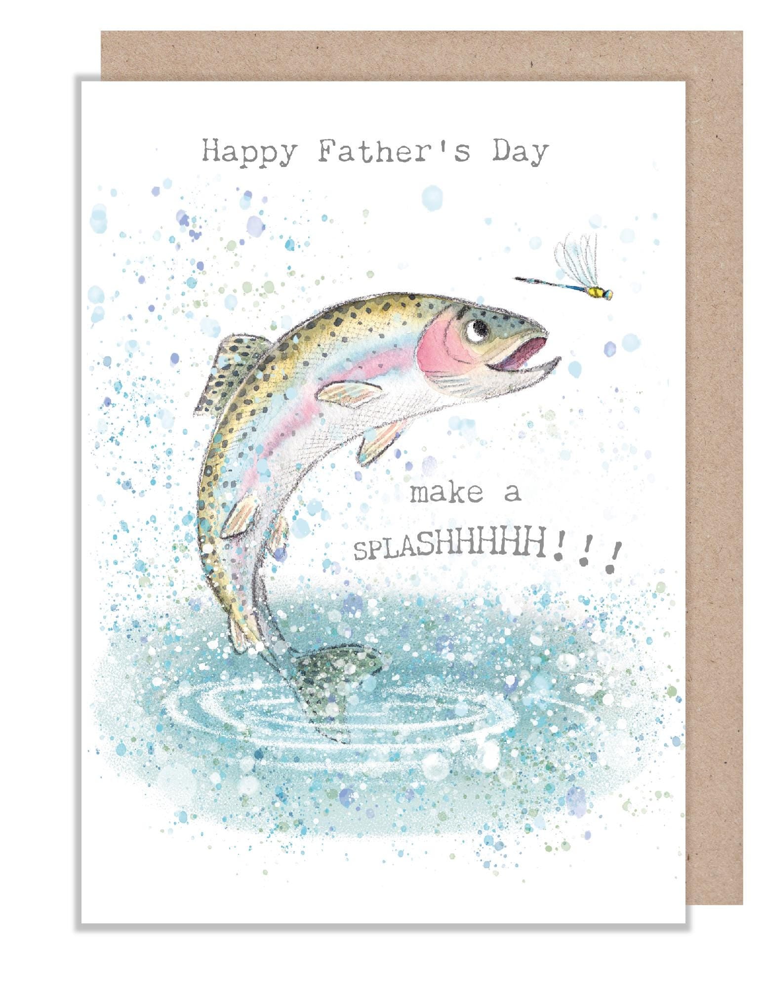 Fathers Day Card-  Jumping Fish  illustration  - 'Down by the river'  range - Made in UK -  RIVFD02