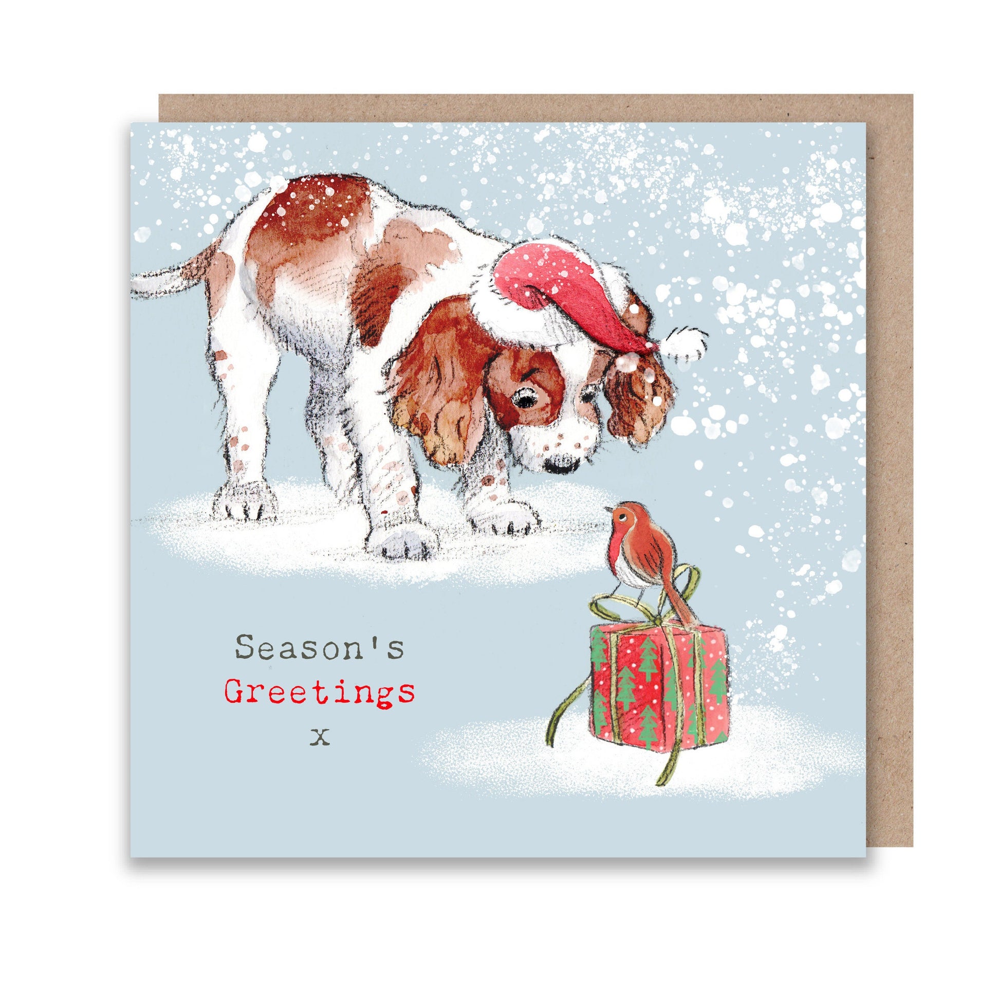 Dog Christmas Card - Quality Christmas Card - Charming illustration - 'Absolutely barking' range- Springer Spaniel- Made in UK -  ABX018