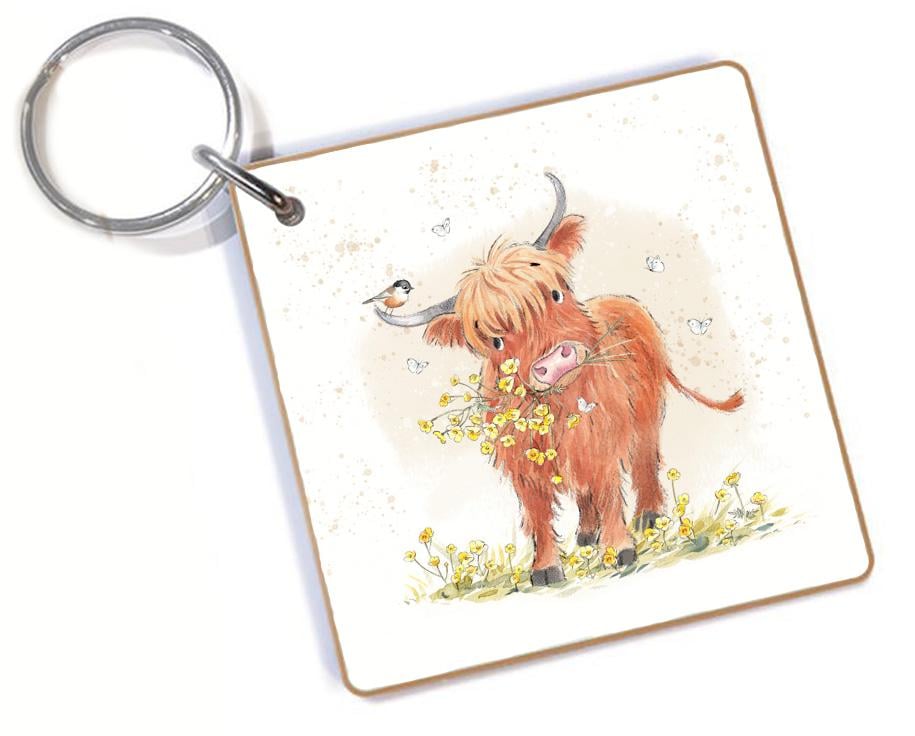Quality Keyring - Highland Cow design - double sided - MDF-  Made in the UK  - KR010