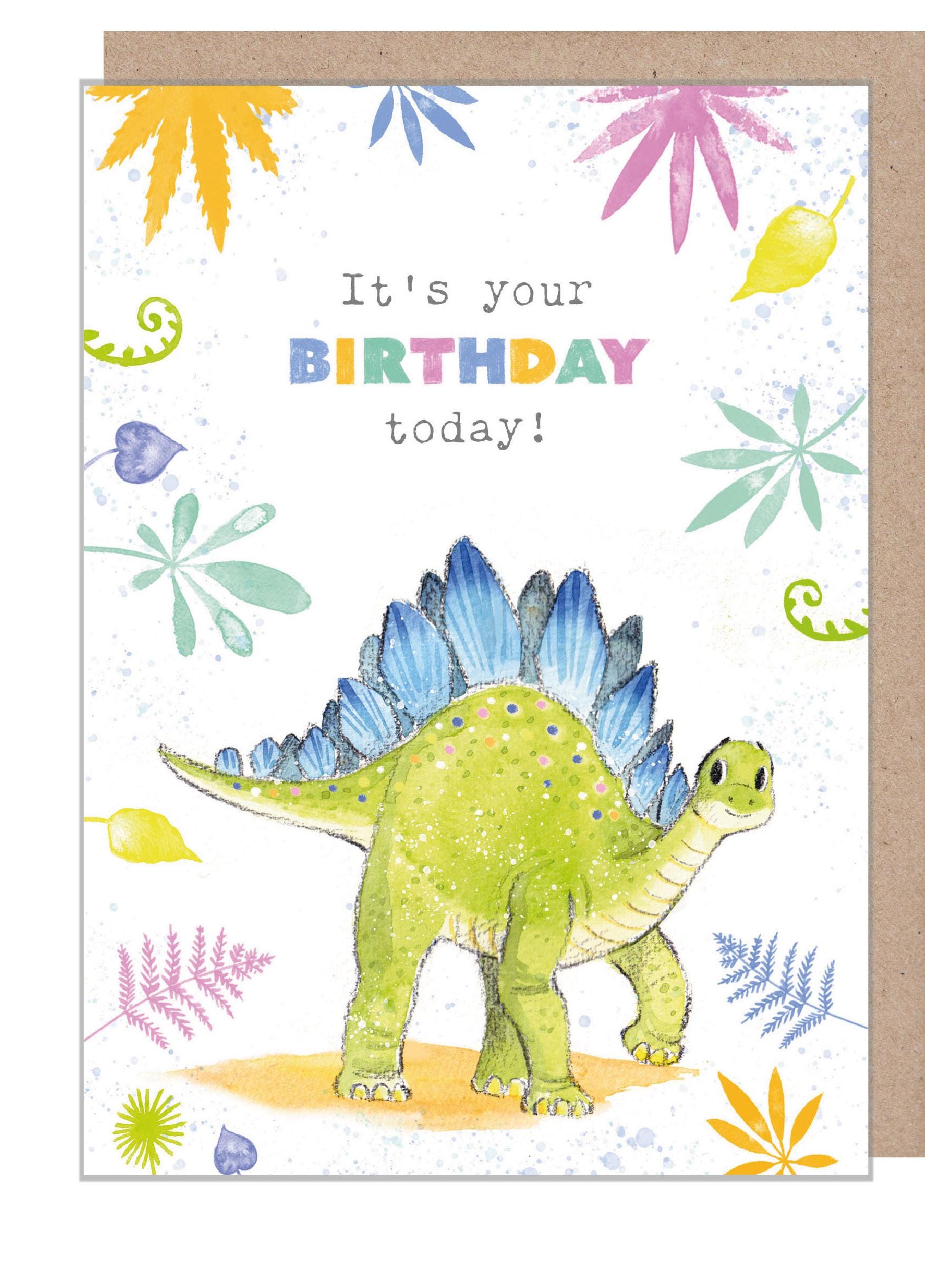 Dinosaur Birthday Card - 'Totally Roarsome' range - Cute Dinosaur illustration - Stegosaurus - TR011